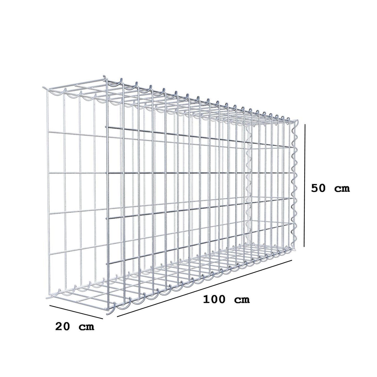 Grown-on gabion type 2 100 cm x 50 cm x 20 cm (L x H x D), mesh size 5 cm x 10 cm, spiral