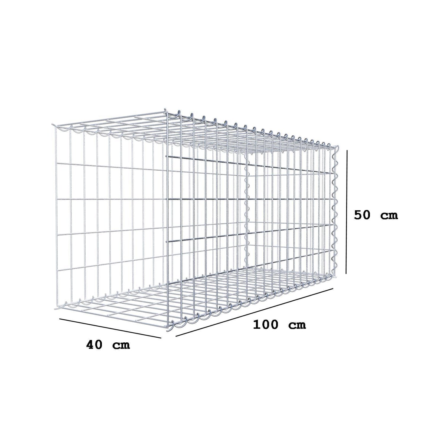Gabião tipo 2 100 cm x 50 cm x 40 cm (C x A x P), malhagem 5 cm x 10 cm, espiral