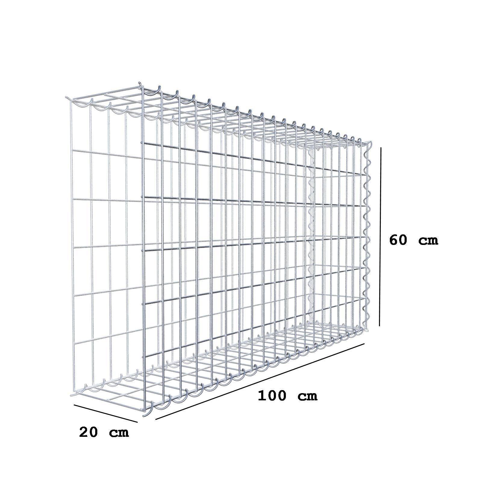 Gabião tipo 2 100 cm x 60 cm x 20 cm (C x A x P), malhagem 5 cm x 10 cm, espiral