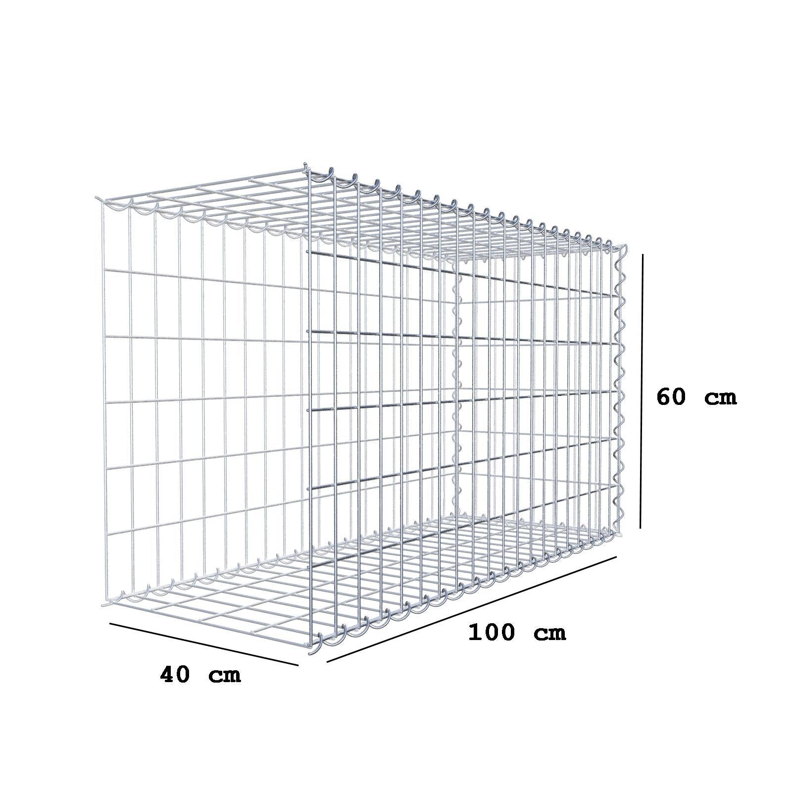 Gabião tipo 2 100 cm x 60 cm x 40 cm (C x A x P), malhagem 5 cm x 10 cm, espiral