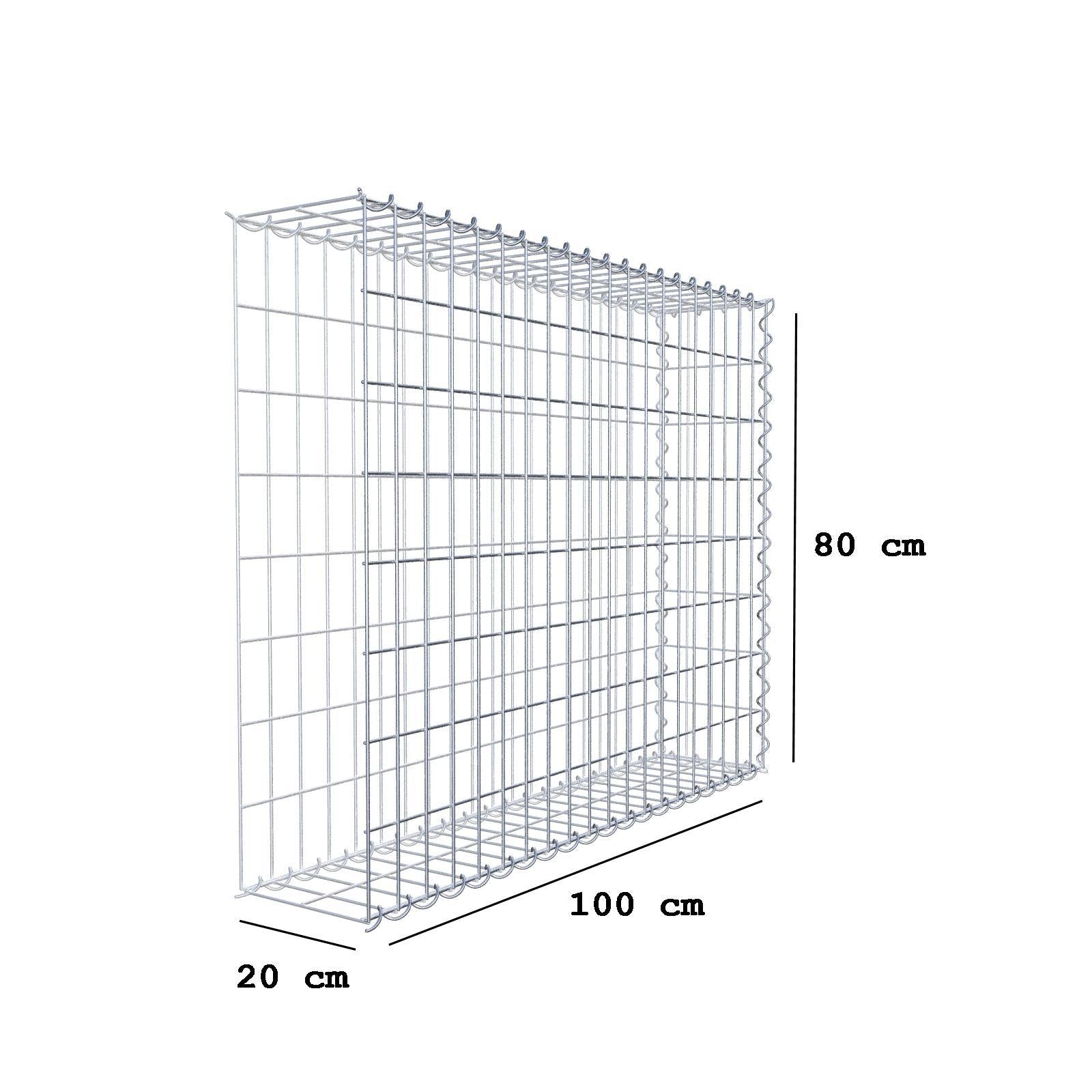 Gabião tipo 2 100 cm x 80 cm x 20 cm (C x A x P), malhagem 5 cm x 10 cm, espiral