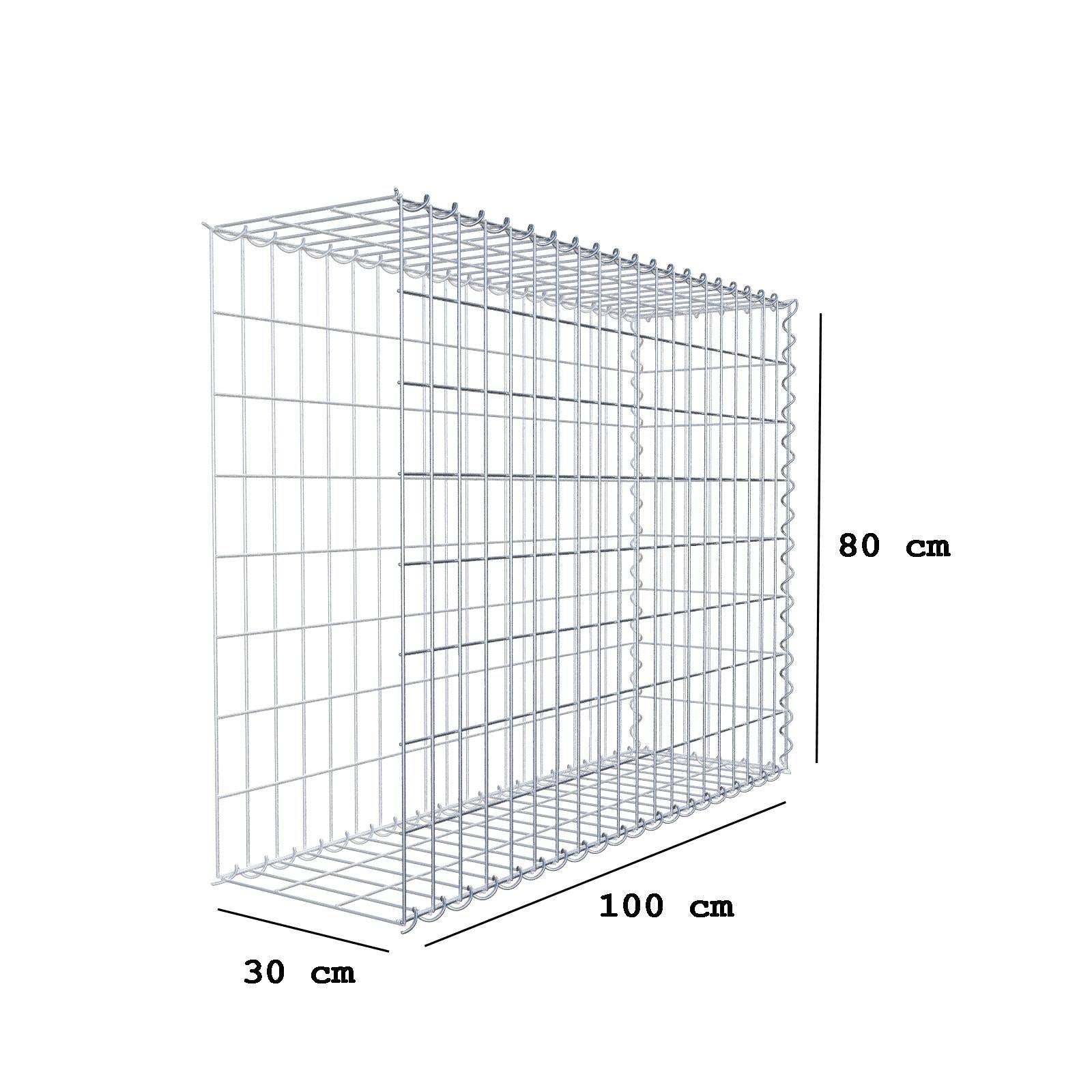 Gabião tipo 2 100 cm x 80 cm x 30 cm (C x A x P), malhagem 5 cm x 10 cm, espiral