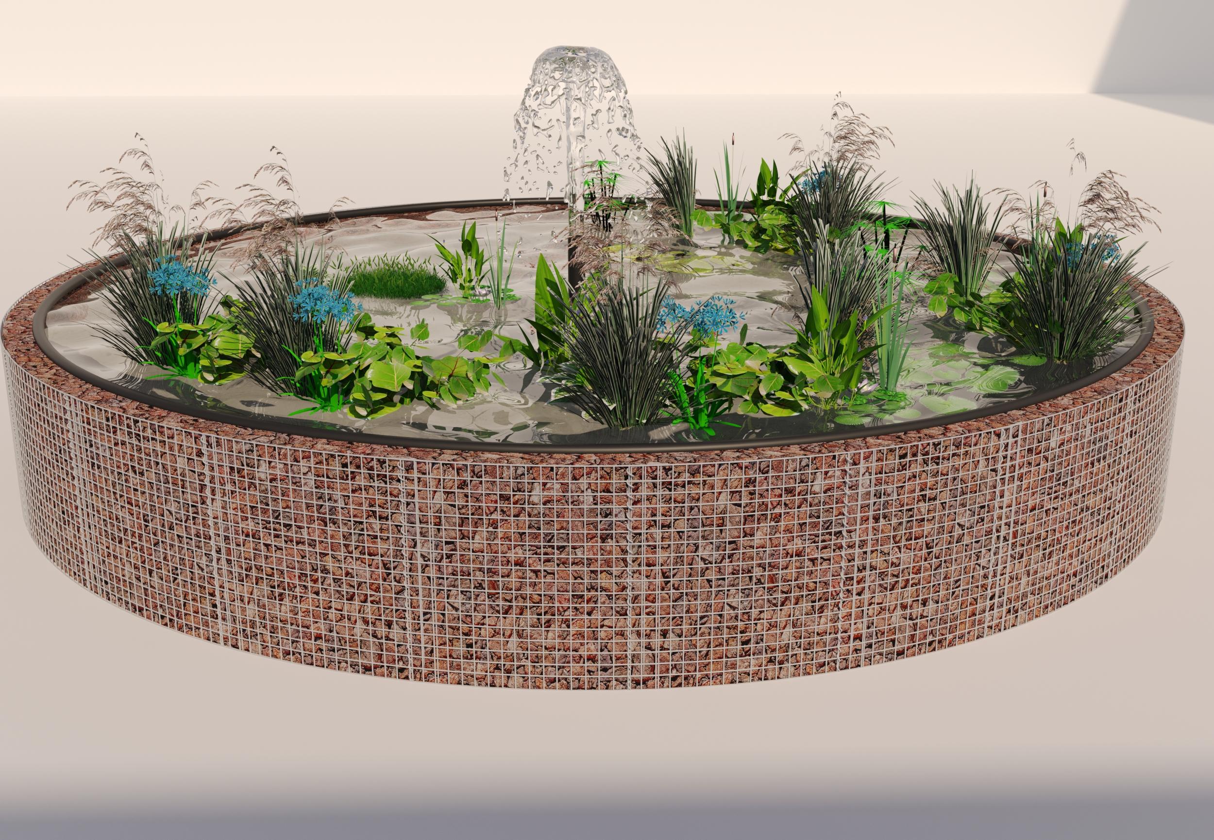 Gabion verhoogde vijver, rond, buitendiameter 292 cm, hoogte 80 cm, maaswijdte 5 x 5 cm, wanddikte 15 cm