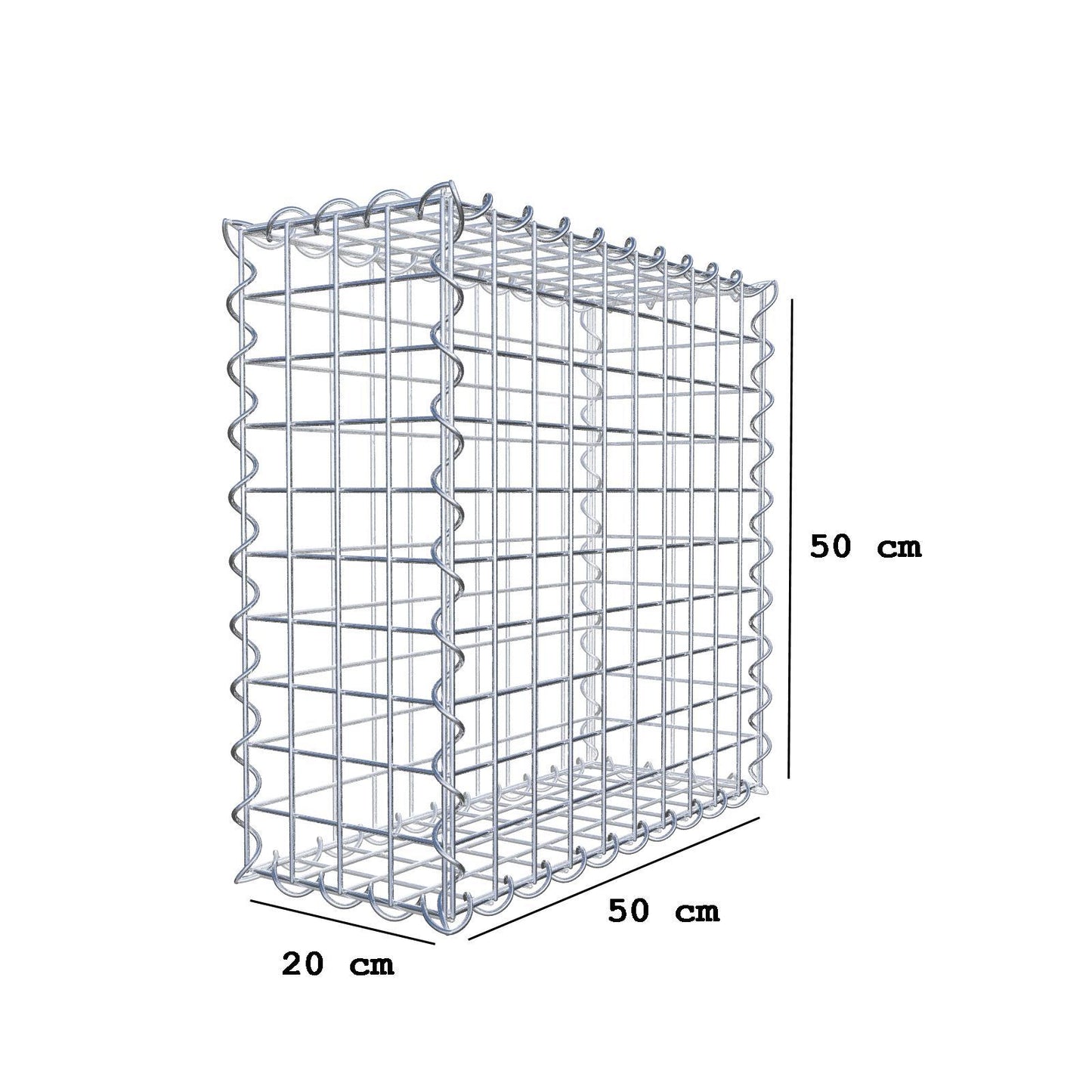 Gavión 50 cm x 50 cm x 20 cm (L x A x P), luz de malla 5 cm x 5 cm, en espiral