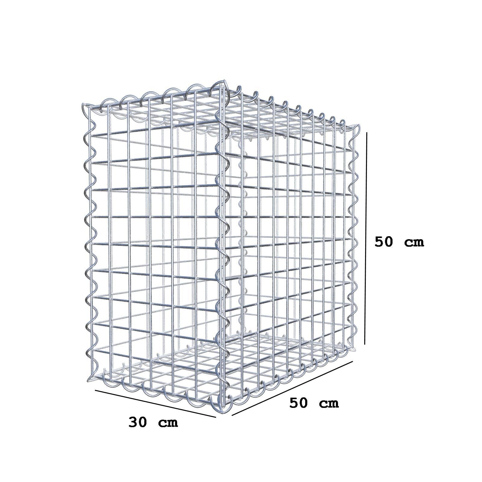 Gabião 50 cm x 50 cm x 30 cm (C x A x P), malhagem 5 cm x 5 cm, espiral