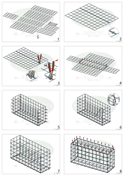 Gabion 100 cm x 30 cm x 40 cm (L x H x D), maskstorlek 10 cm x 10 cm, C-ring