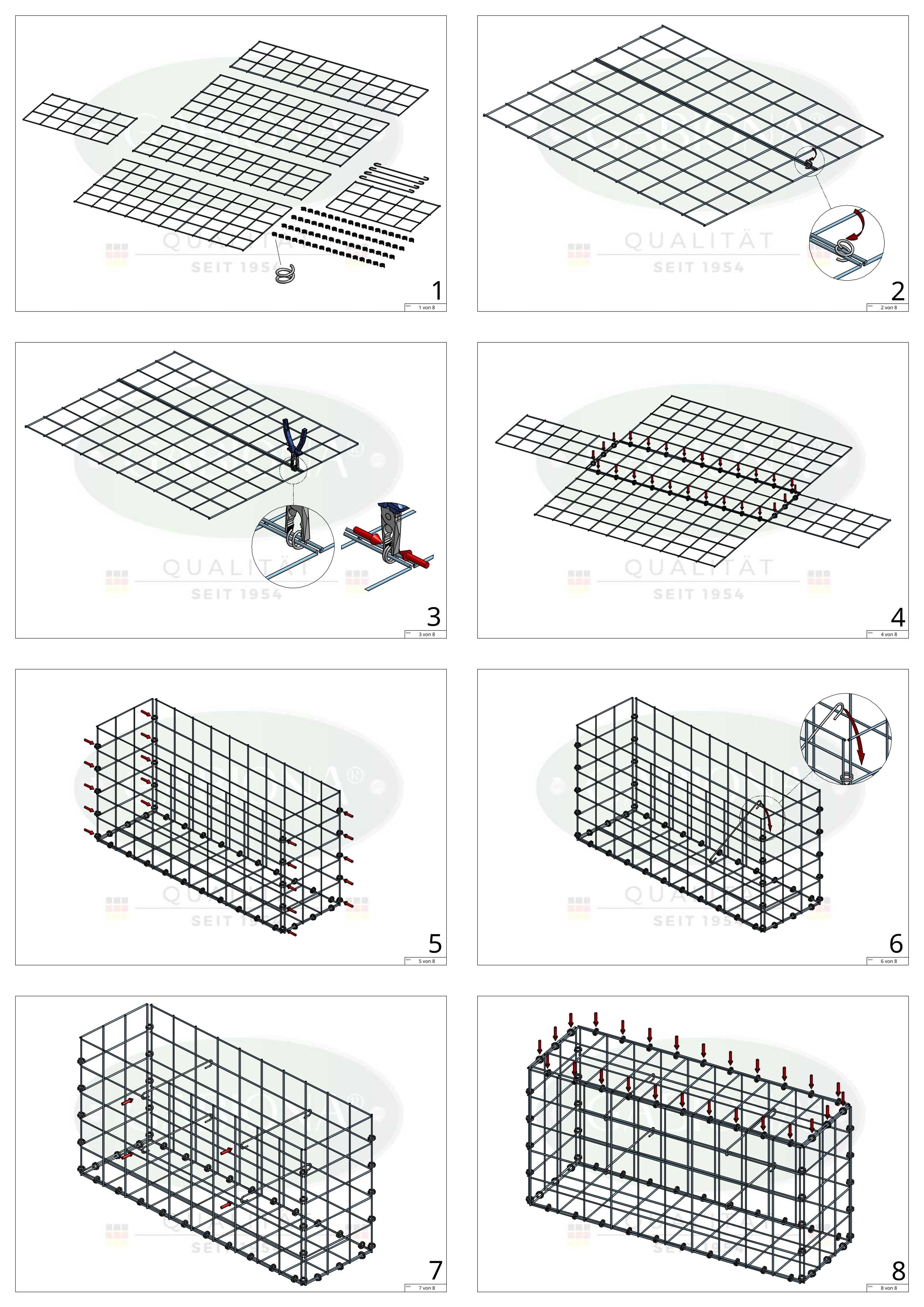 Gabion 80 cm x 40 cm x 40 cm (L x H x D), maskestørrelse 10 x 10 cm, spiralring