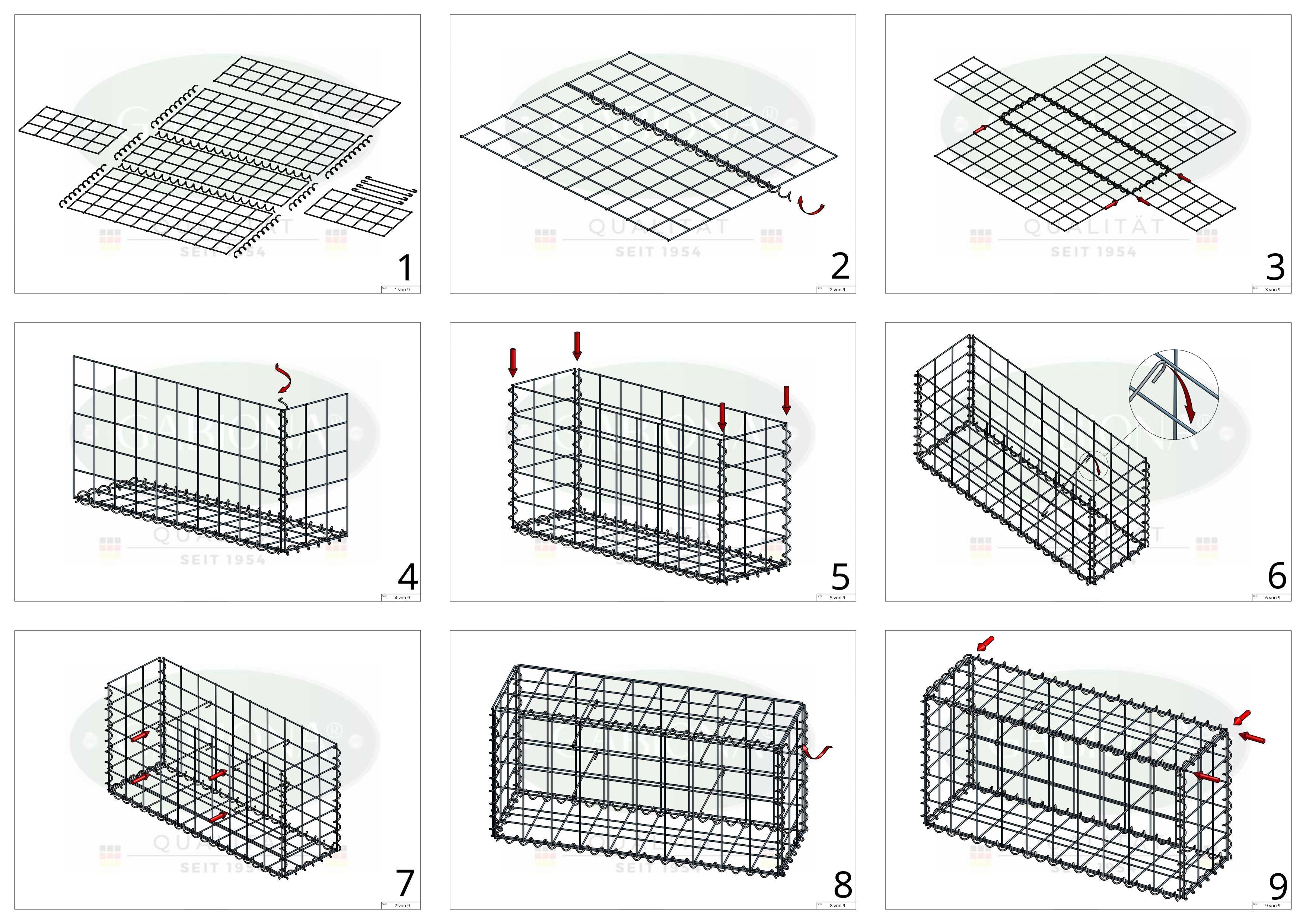 Gabion 100 cm x 20 cm x 50 cm (L x H x D), maskestørrelse 10 cm x 10 cm, spiral