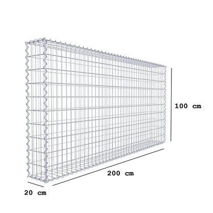 Gabião 200 cm x 100 cm x 20 cm (C x A x P), malhagem 5 cm x 10 cm, espiral