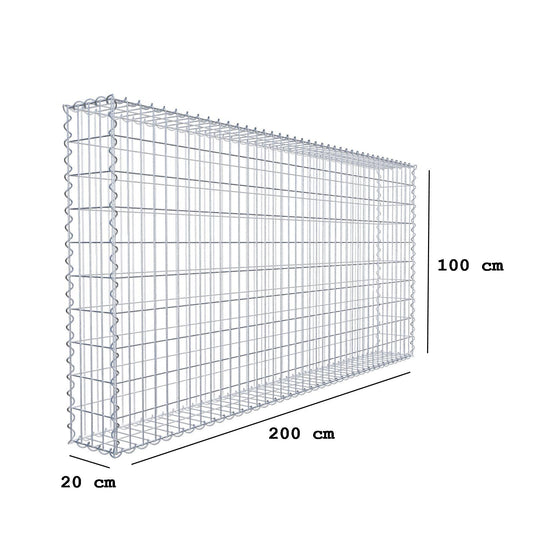 Gabion 200 cm x 100 cm x 20 cm (L x H x D), maskestørrelse 5 cm x 10 cm, spiral