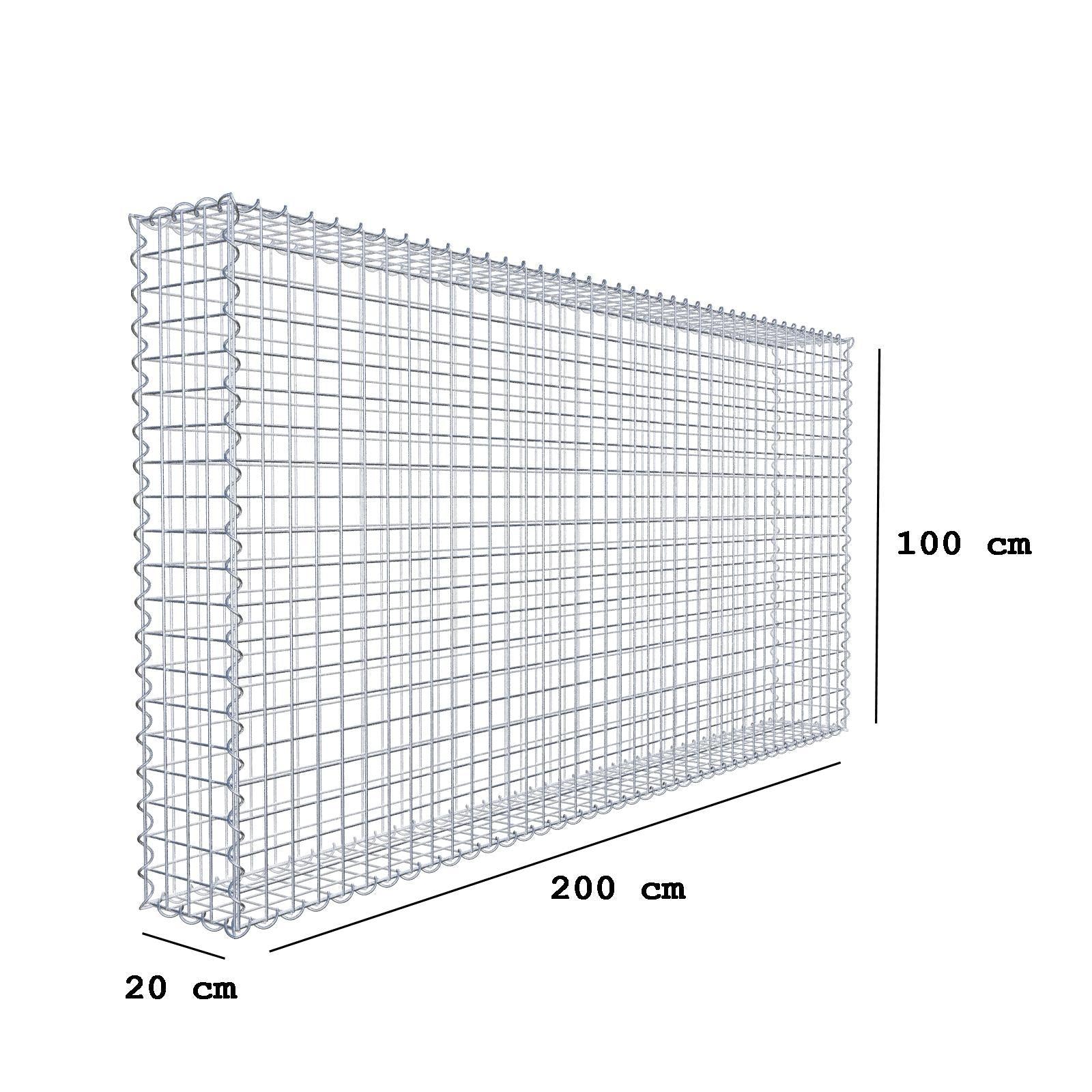 Gabbione 200 cm x 100 cm x 20 cm (L x H x P), maglia 5 cm x 5 cm, spirale