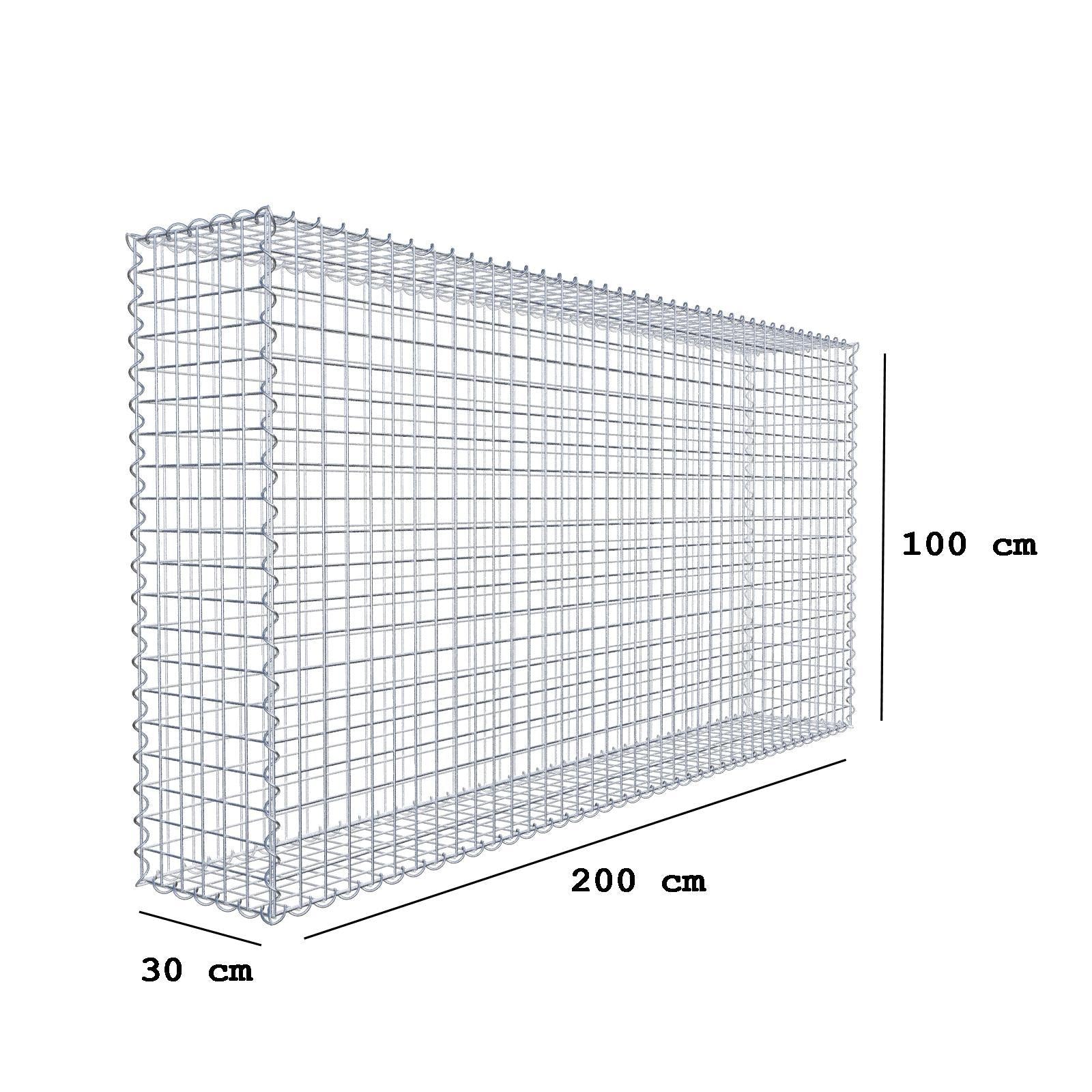 Gabbione 200 cm x 100 cm x 30 cm (L x H x P), maglia 5 cm x 5 cm, spirale