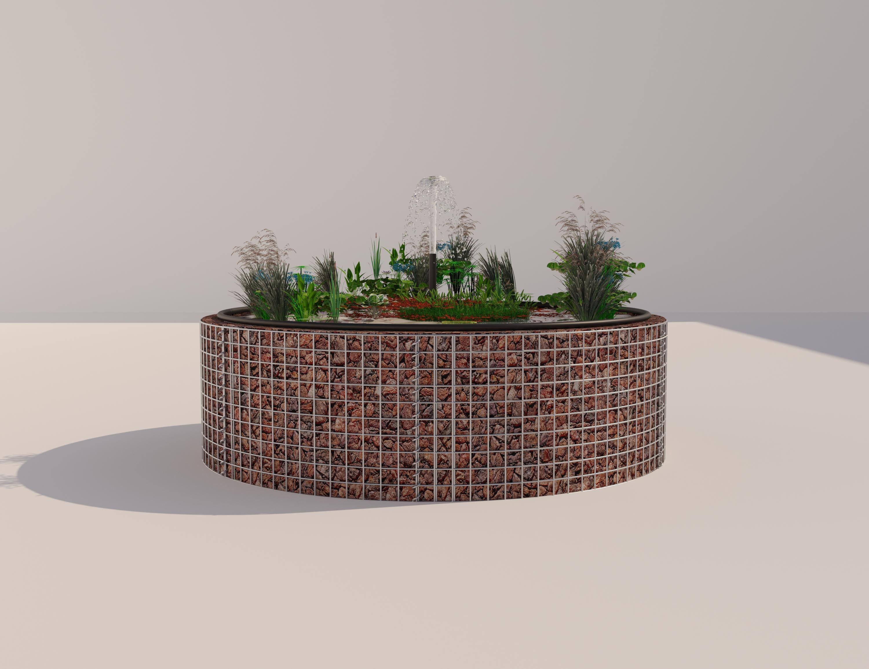 Estanque elevado de gaviones, redondo, diámetro exterior 172 cm, altura 50 cm, malla 5 x 5 cm, espesor de pared 15 cm