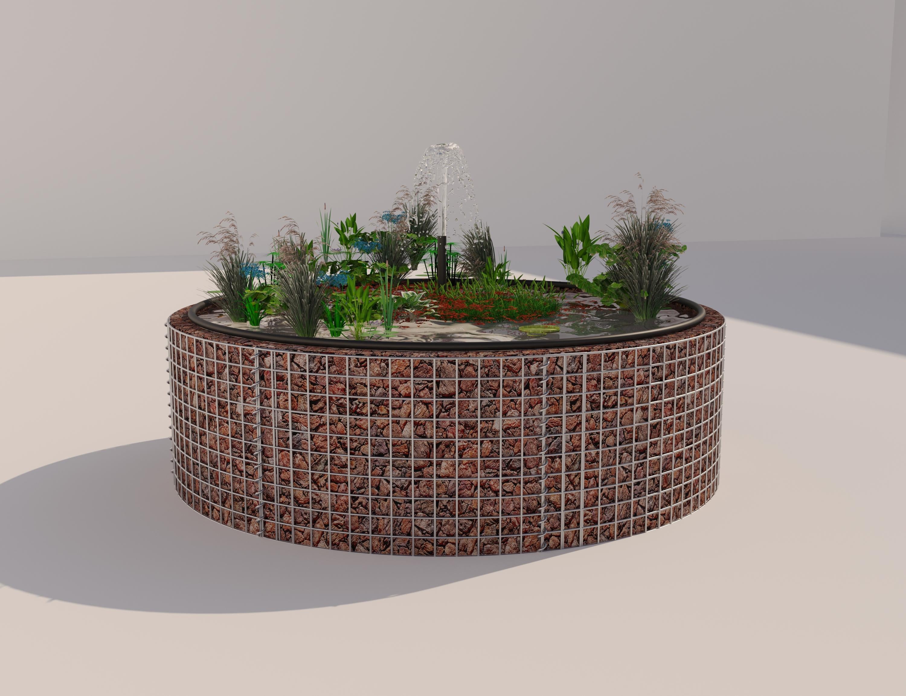 Estanque elevado de gaviones, redondo, diámetro exterior 172 cm, altura 50 cm, malla 5 x 5 cm, espesor de pared 15 cm