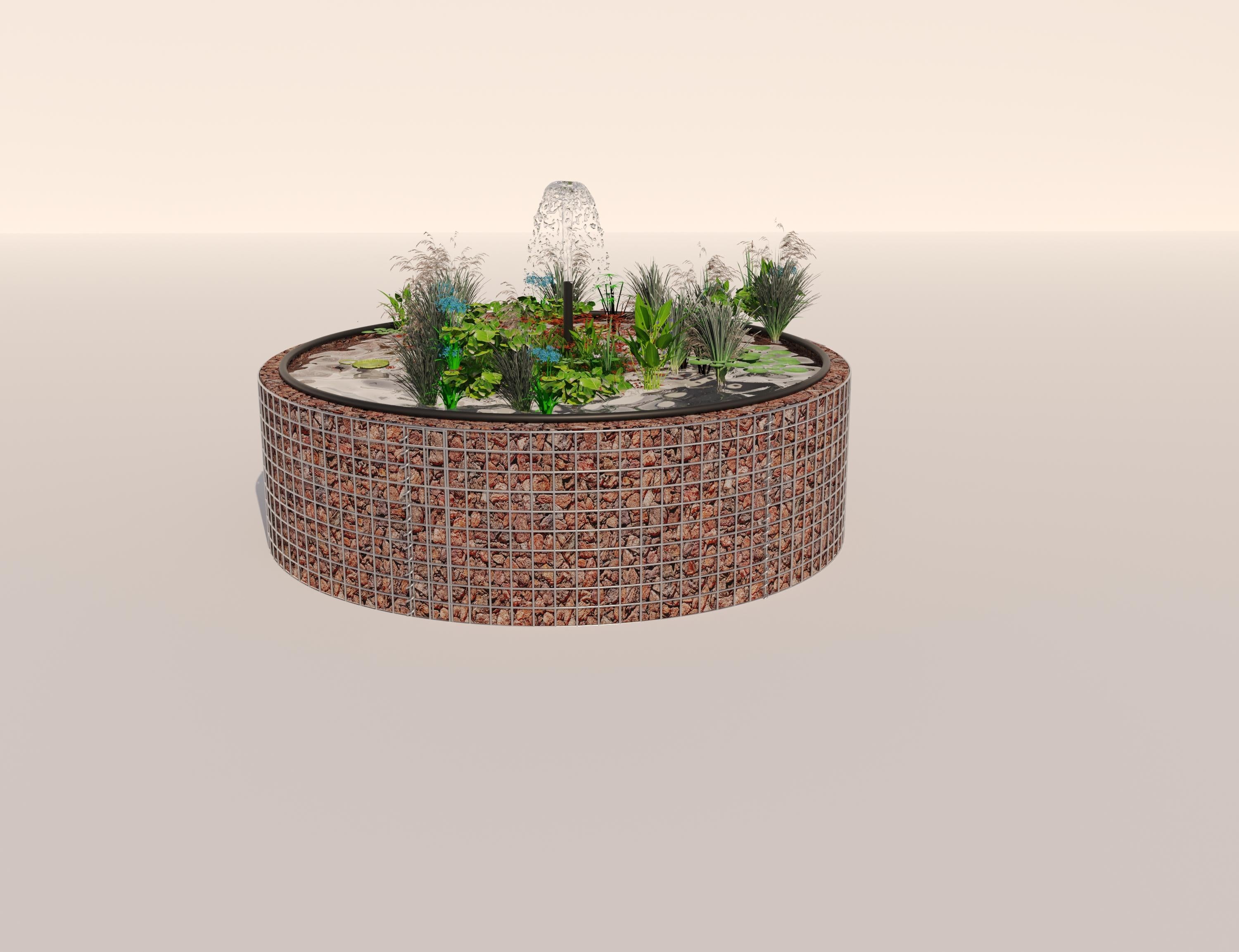 Estanque elevado de gaviones, redondo, diámetro exterior 172 cm, altura 50 cm, malla 5 x 5 cm, espesor de pared 15 cm