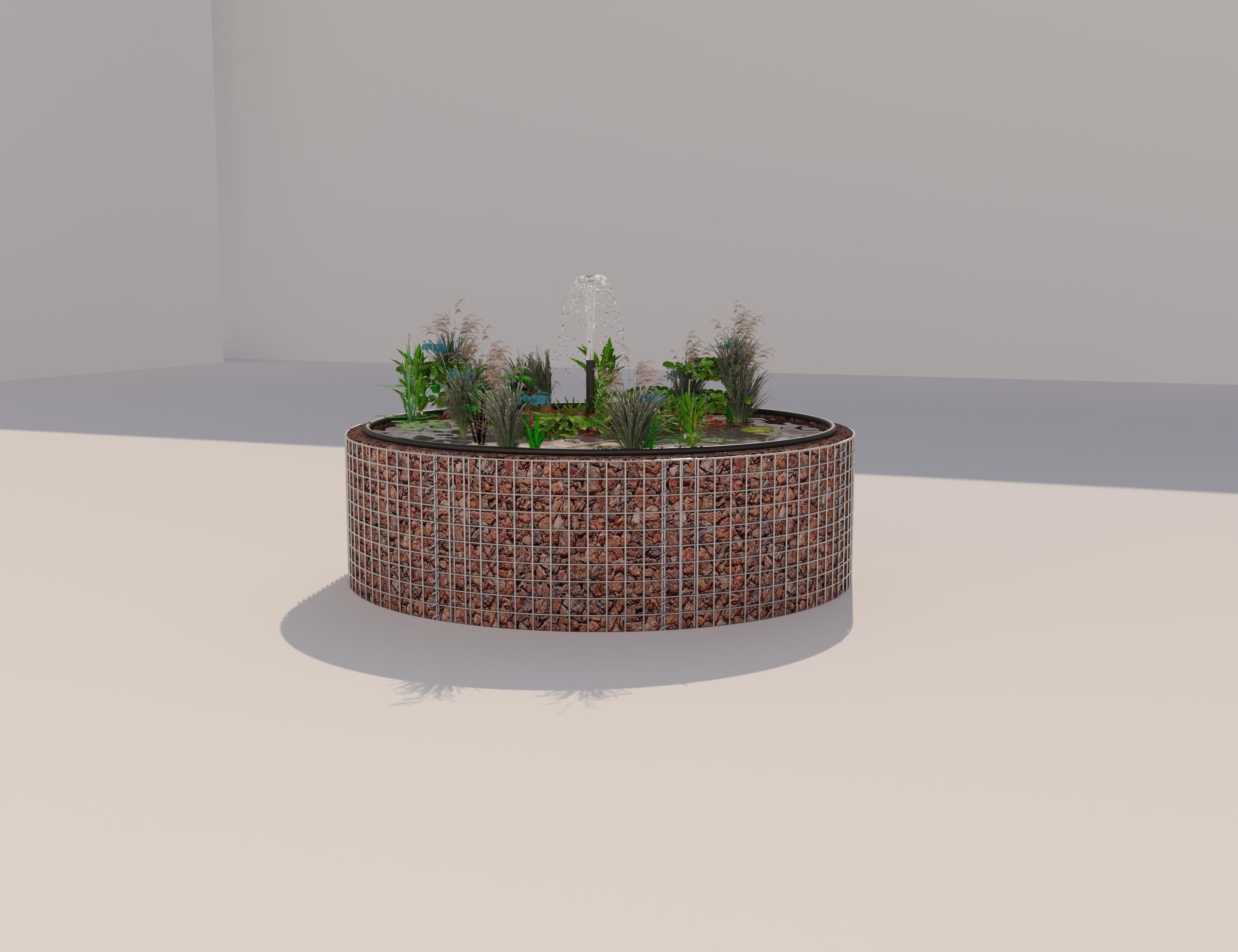 Estanque elevado de gaviones, redondo, diámetro exterior 172 cm, altura 50 cm, malla 5 x 5 cm, espesor de pared 15 cm