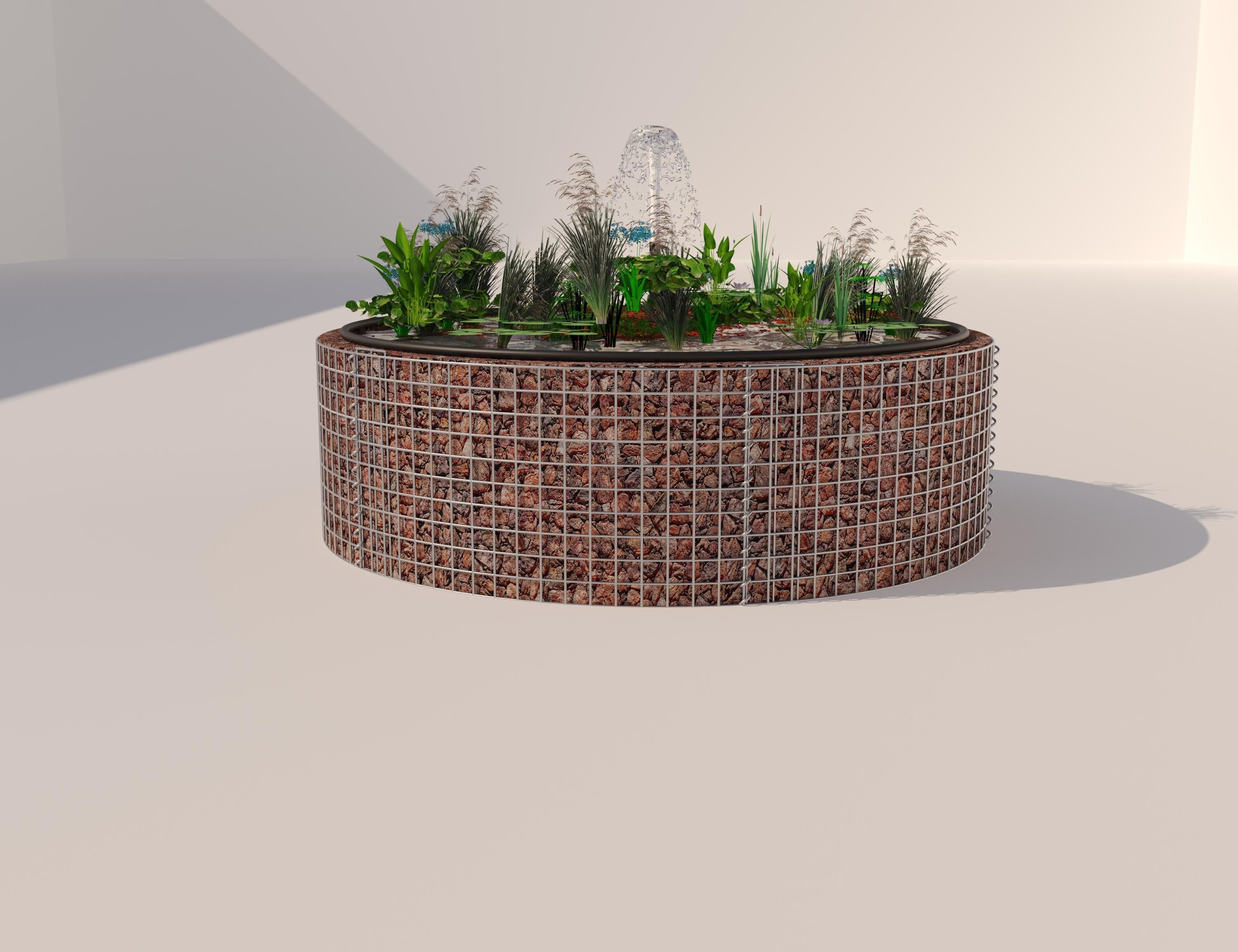 Estanque elevado de gaviones, redondo, diámetro exterior 172 cm, altura 50 cm, malla 5 x 5 cm, espesor de pared 15 cm