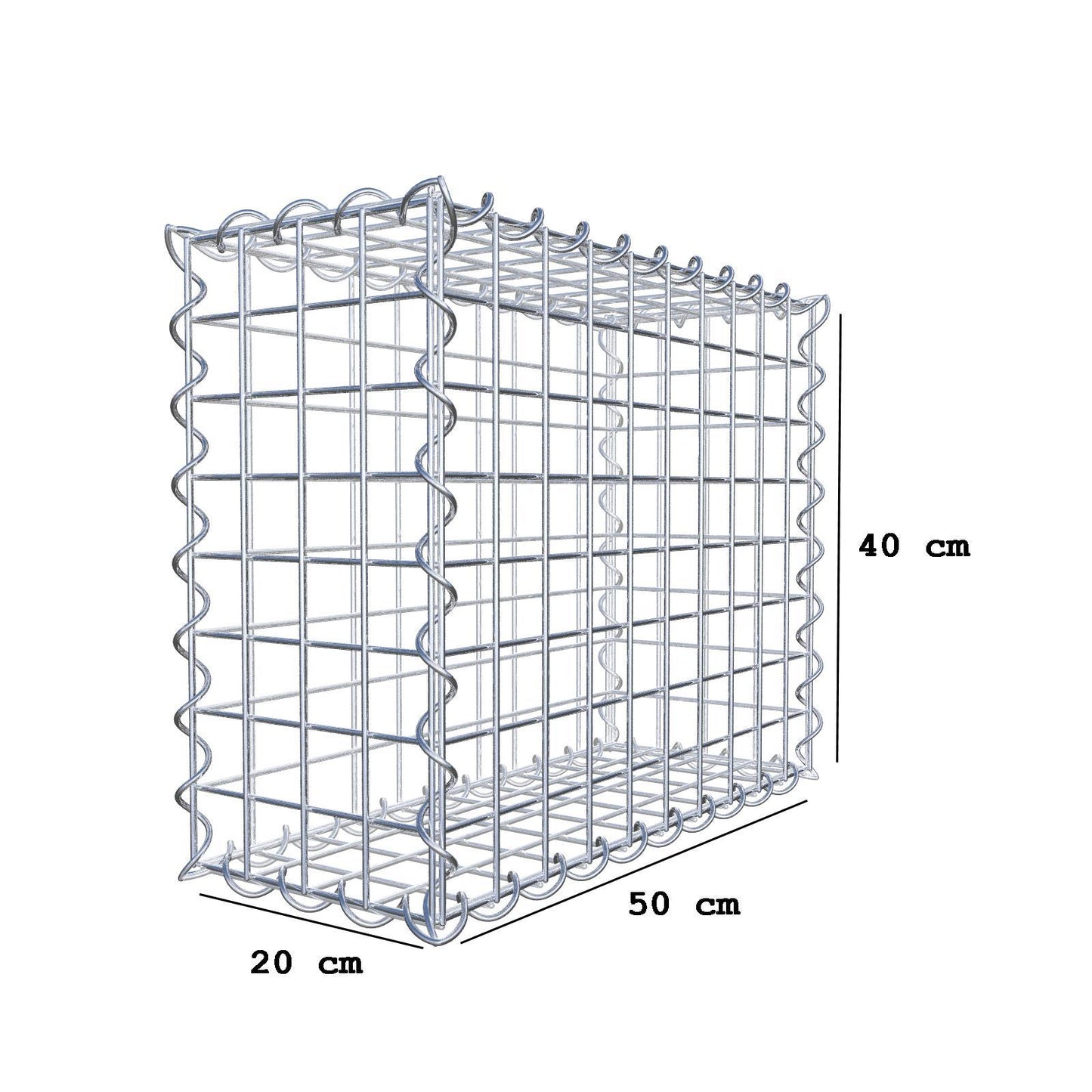 Gabion 50 cm x 40 cm x 20 cm (L x H x D), maskestørrelse 5 cm x 5 cm, spiral