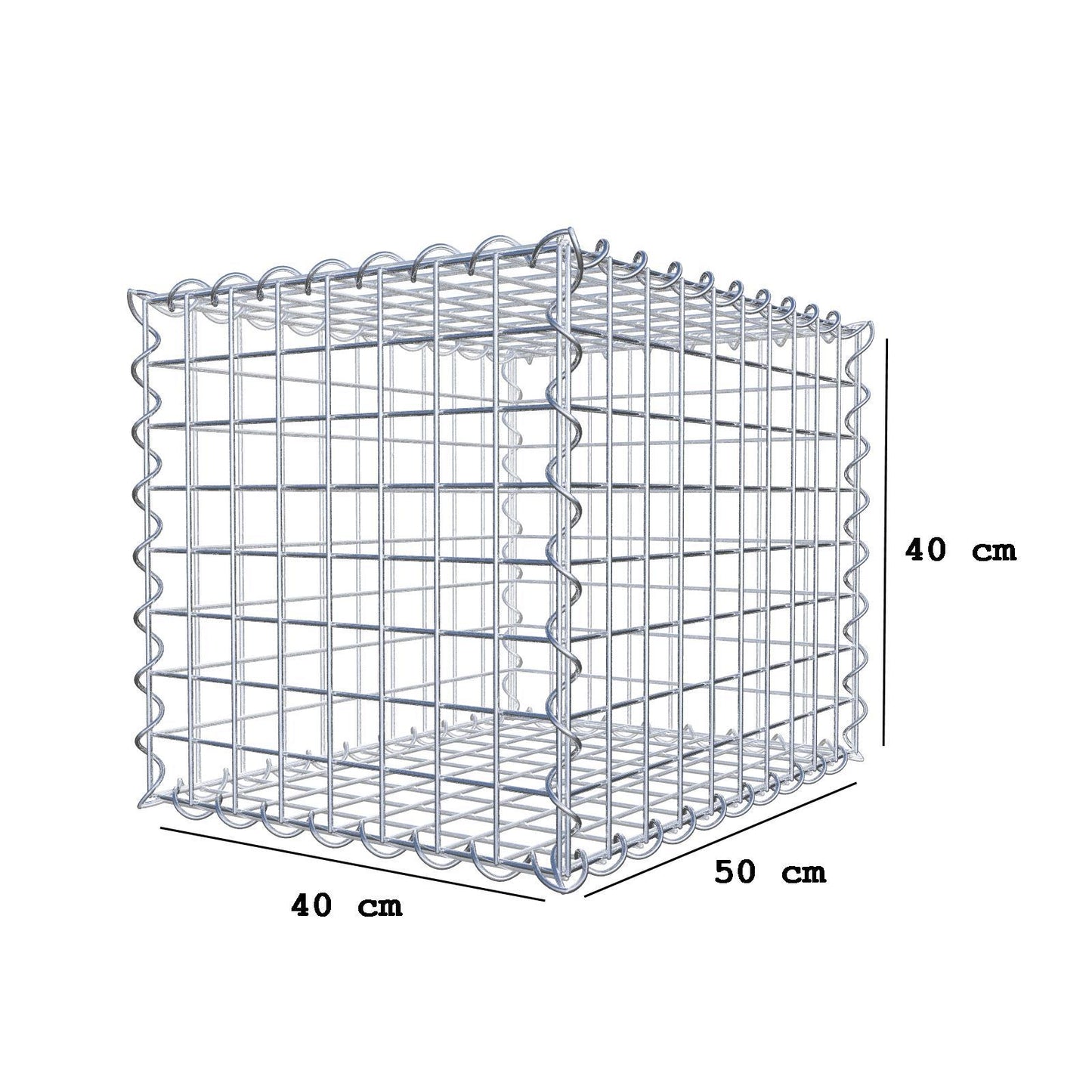 Gabion 50 cm x 40 cm x 40 cm (L x H x D), maskestørrelse 5 cm x 5 cm, spiral