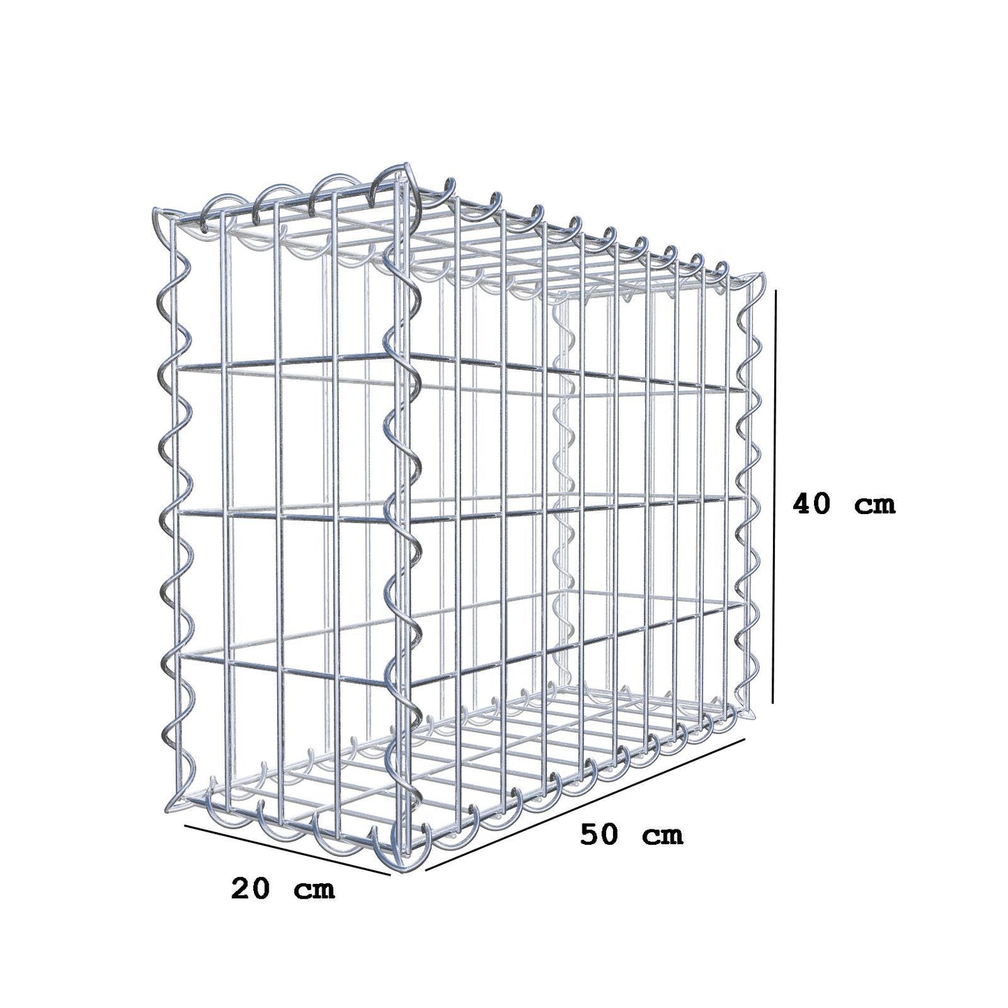 Gabbione 50 cm x 40 cm x 20 cm (L x H x P), maglia 5 cm x 10 cm, spirale