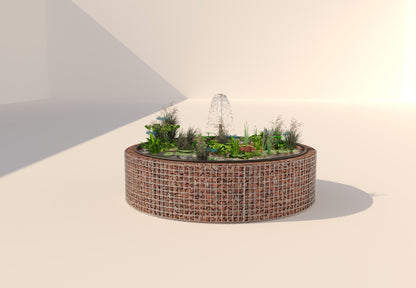 Gabionupphöjd damm, rund, ytterdiameter 202 cm, höjd 50 cm, maskstorlek 5 x 5 cm, väggtjocklek 15 cm