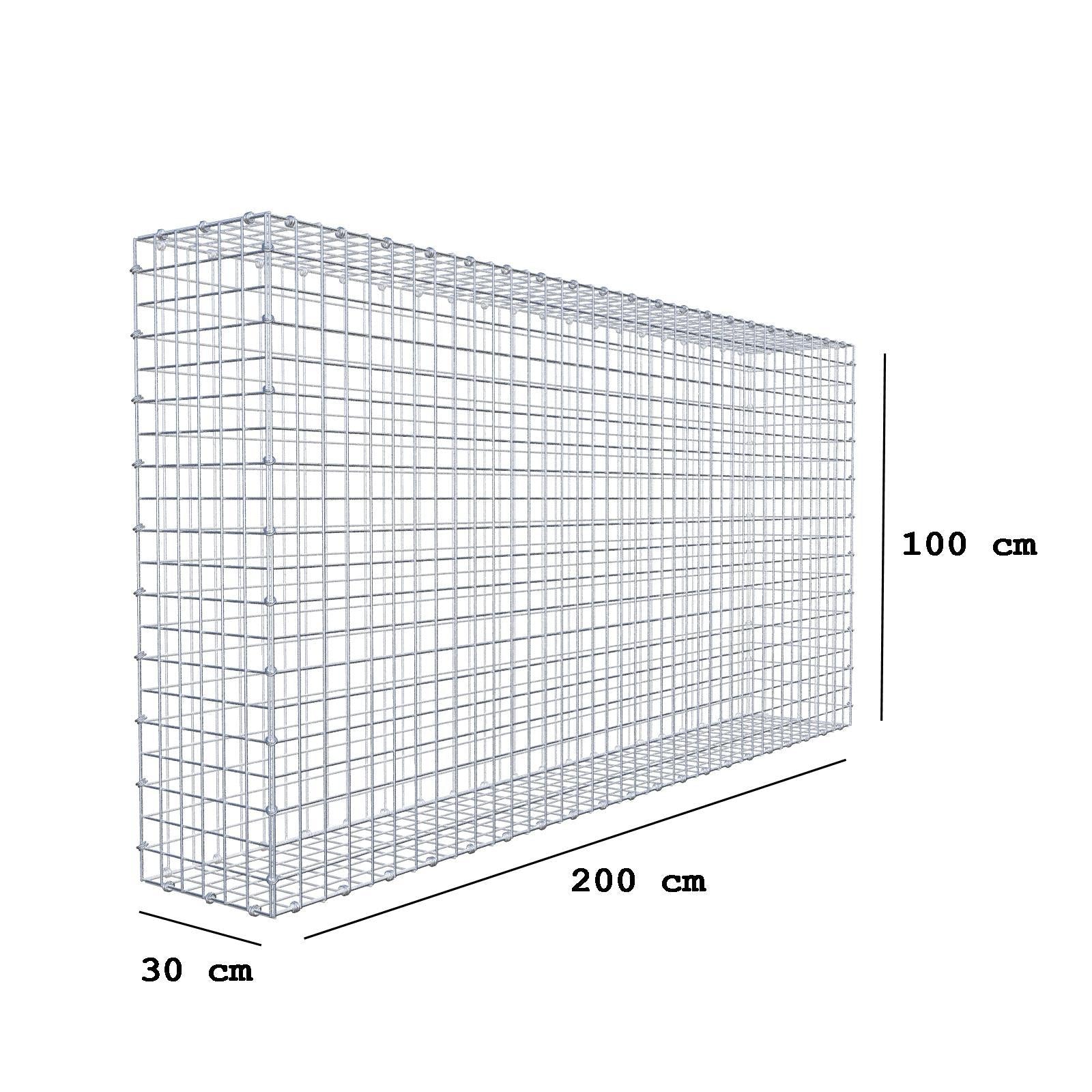 Gabione 200 cm x 100 cm x 30 cm (L x H x T), Maschenweite 5 x 5 cm, Spiralring