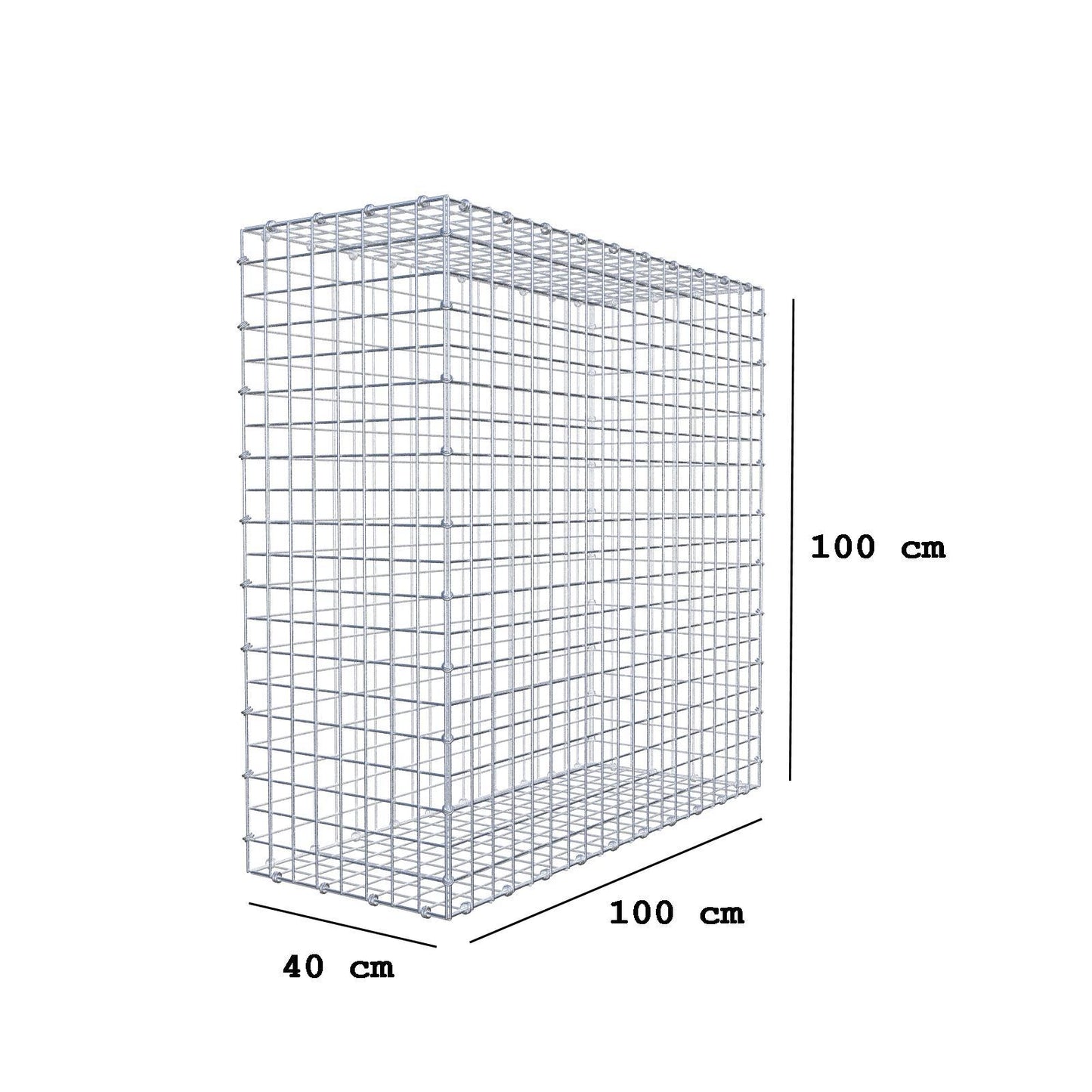 Gabion 100 cm x 100 cm x 40 cm (L x H x D), maskestørrelse 5 x 5 cm, spiralring