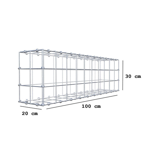 Gabion 100 cm x 30 cm x 20 cm (L x H x D), maskestørrelse 10 x 10 cm, spiralring