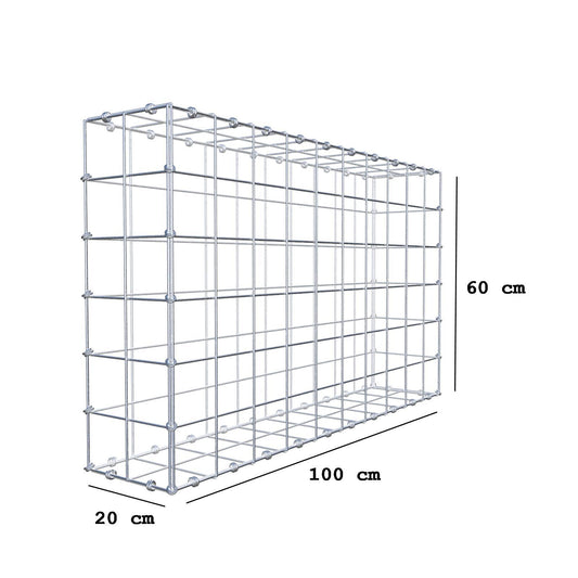 Gabion 100 cm x 60 cm x 20 cm (L x H x D), maskestørrelse 10 x 10 cm, spiralring