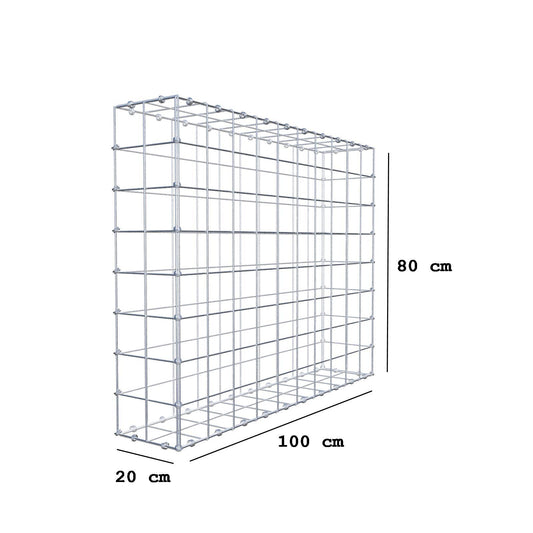 Gabion 100 cm x 80 cm x 20 cm (L x H x D), maskestørrelse 10 x 10 cm, spiralring