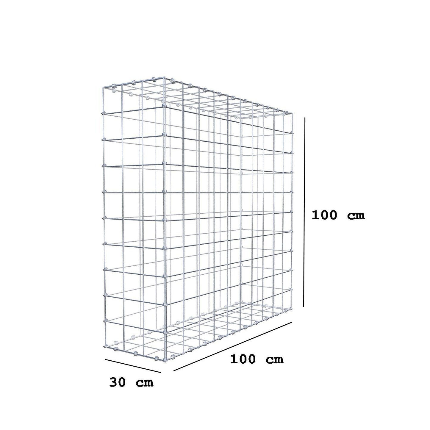 Gabbione 100 cm x 100 cm x 30 cm (L x H x P), maglia 10 x 10 cm, anello a spirale