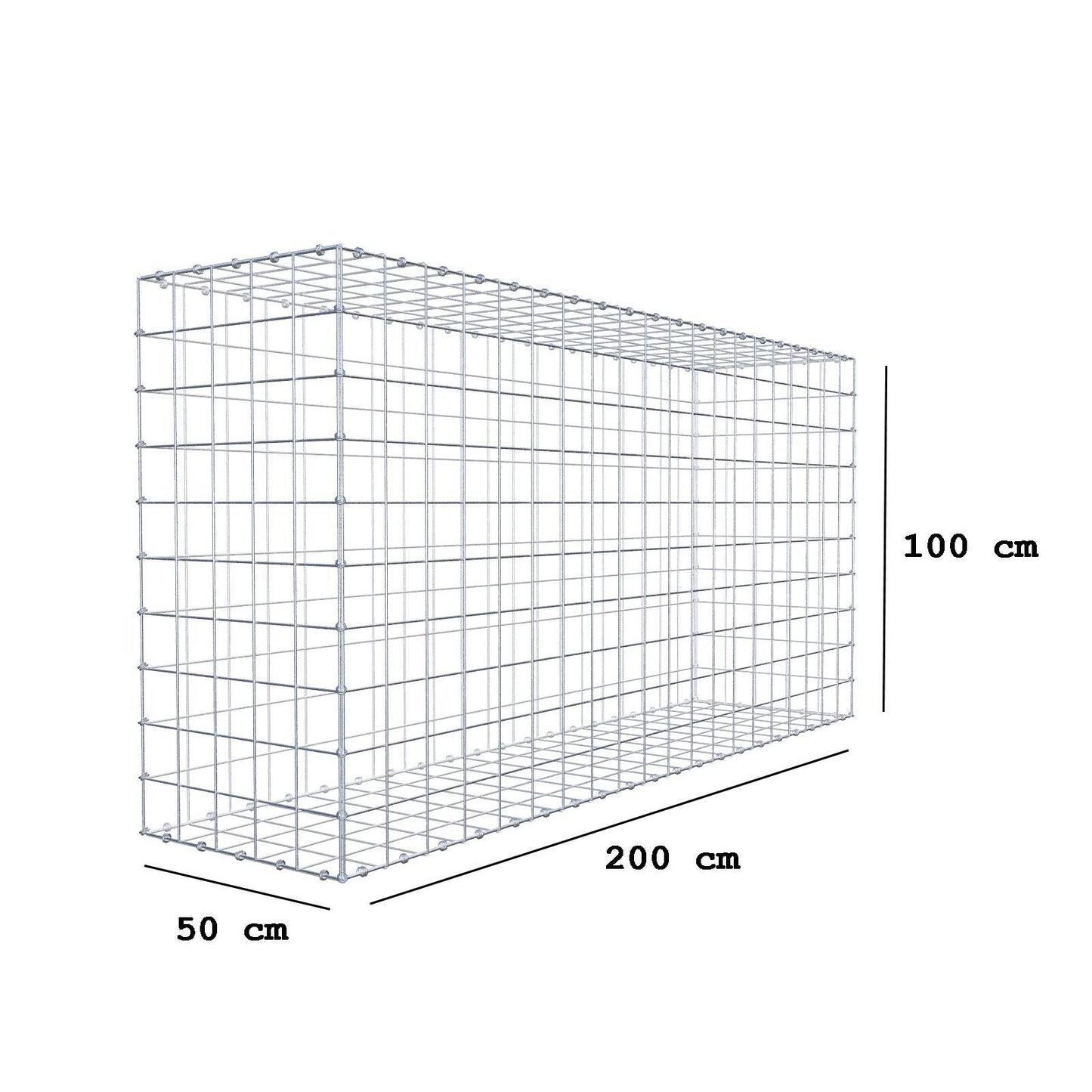 Gabbione 200 cm x 100 cm x 50 cm (L x H x P), maglia 10 x 10 cm, anello a spirale