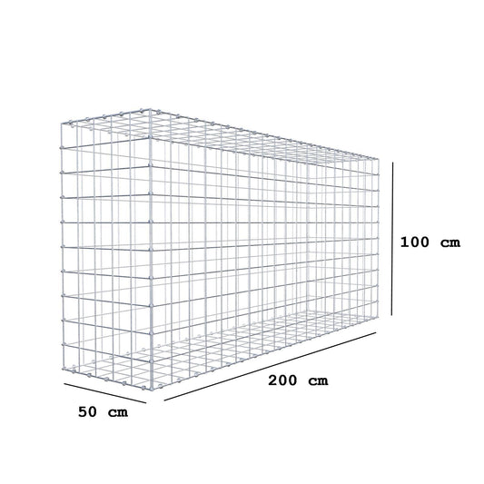 Gabion 200 cm x 100 cm x 50 cm (L x H x D), maskestørrelse 10 x 10 cm, spiralring
