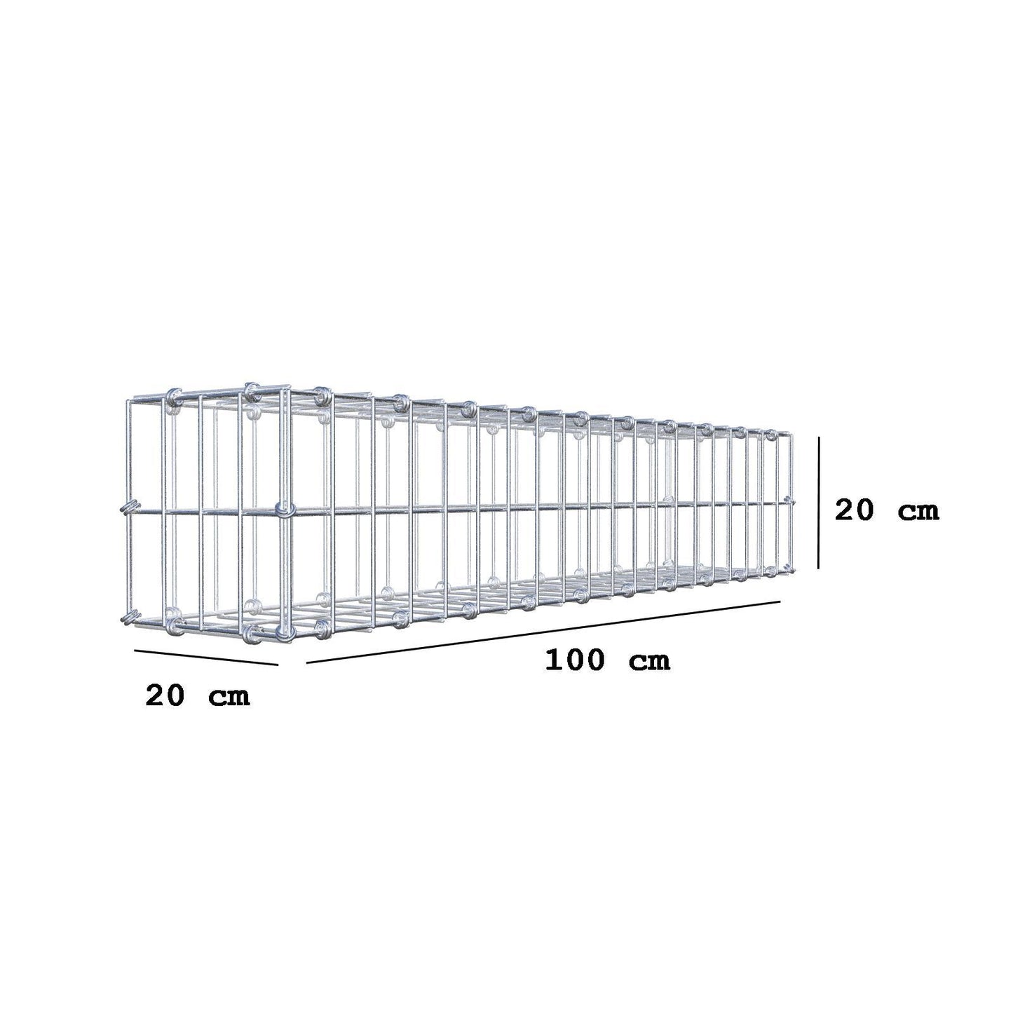 Gabion 100 cm x 20 cm x 20 cm (L x H x D), maskestørrelse 5 x 10 cm, spiralring