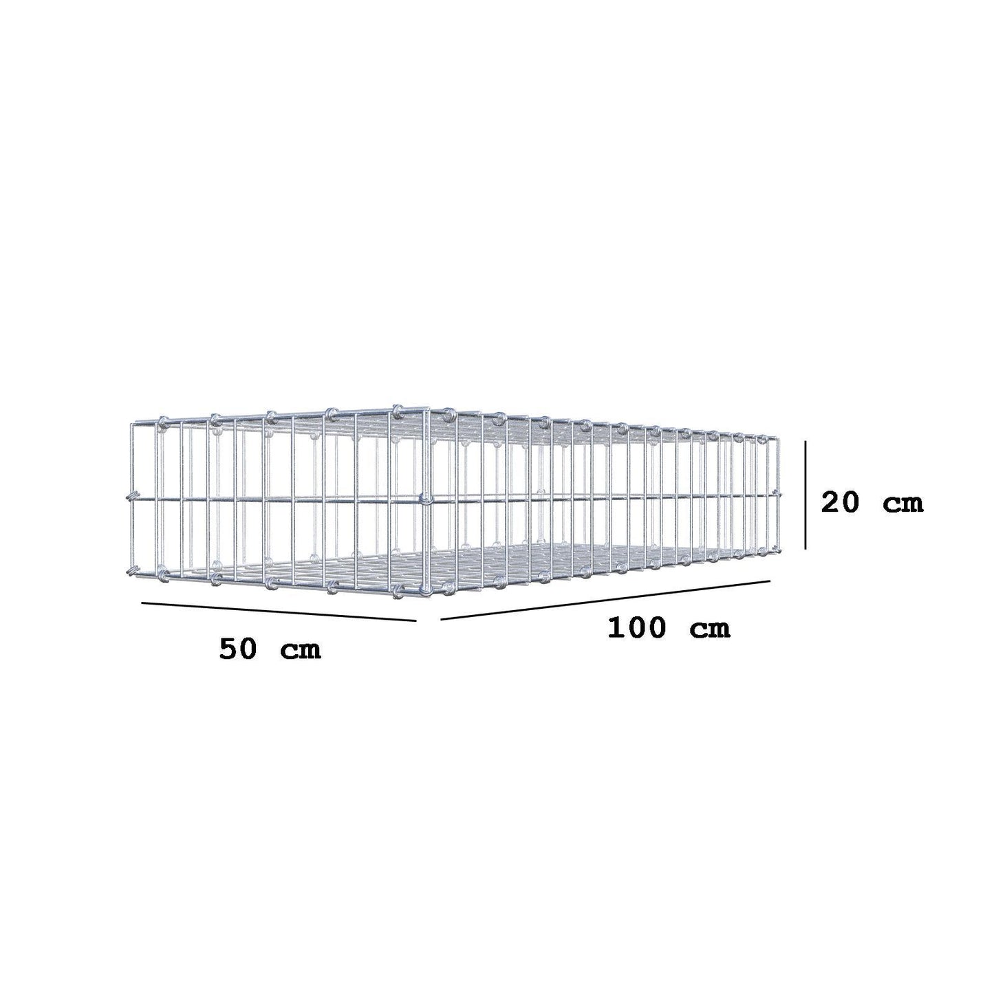 Gabbione 100 cm x 20 cm x 50 cm (L x H x P), maglia 5 x 10 cm, anello a spirale