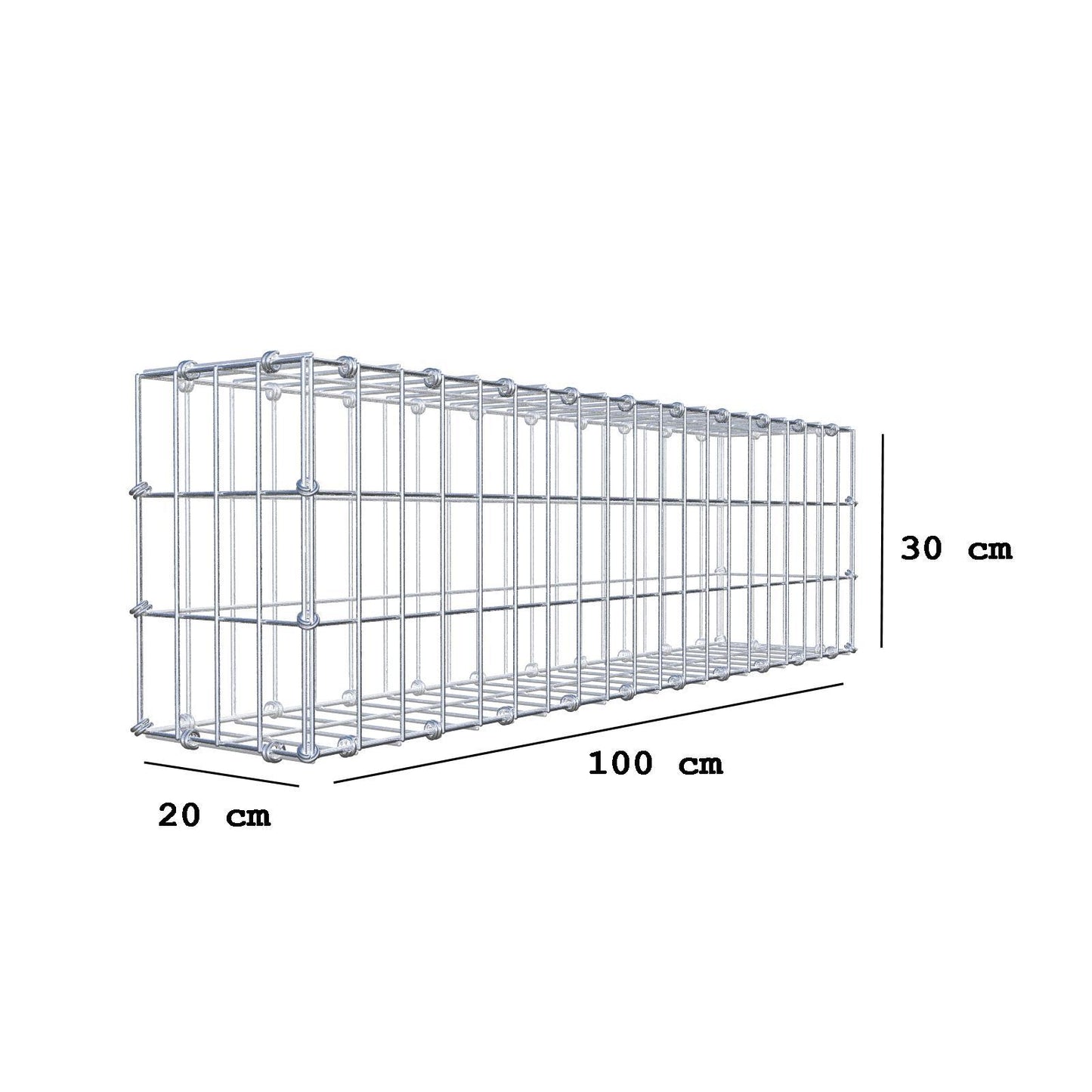 Gabião 100 cm x 30 cm x 20 cm (C x A x P), malhagem 5 x 10 cm, anel espiral