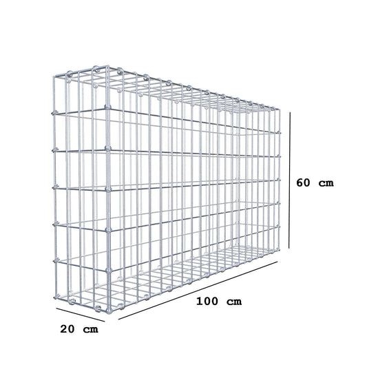 Gabion 100 cm x 60 cm x 20 cm (L x H x D), maskestørrelse 5 x 10 cm, spiralring
