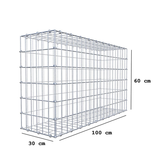 Gabion 100 cm x 60 cm x 30 cm (L x H x D), maskestørrelse 5 x 10 cm, spiralring