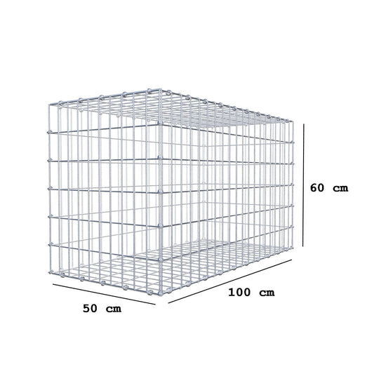 Gabion 100 cm x 60 cm x 50 cm (L x H x D), maskestørrelse 5 x 10 cm, spiralring