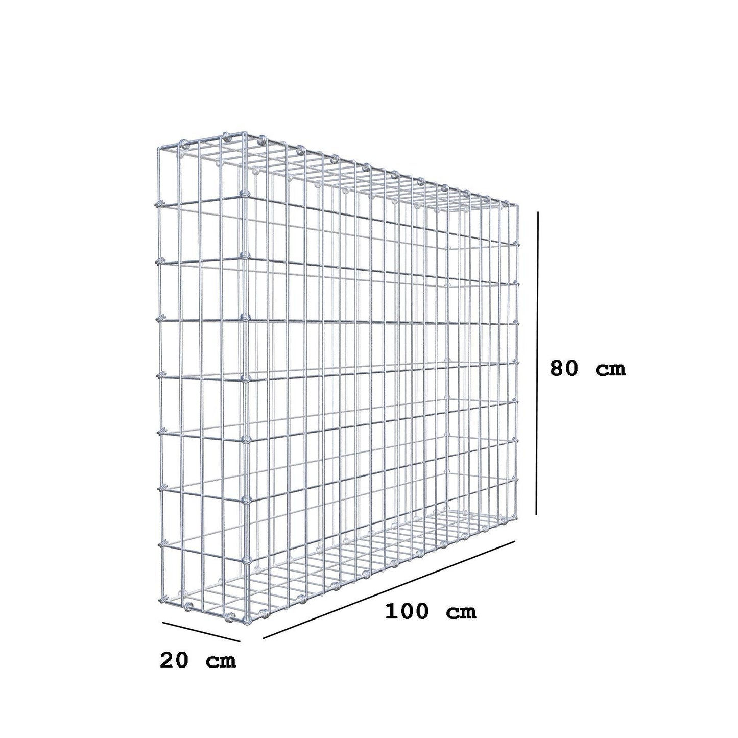 Gabion 100 cm x 80 cm x 20 cm (L x H x D), maskestørrelse 5 x 10 cm, spiralring