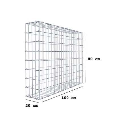Gabion 100 cm x 80 cm x 20 cm (L x H x D), maskestørrelse 5 x 10 cm, spiralring
