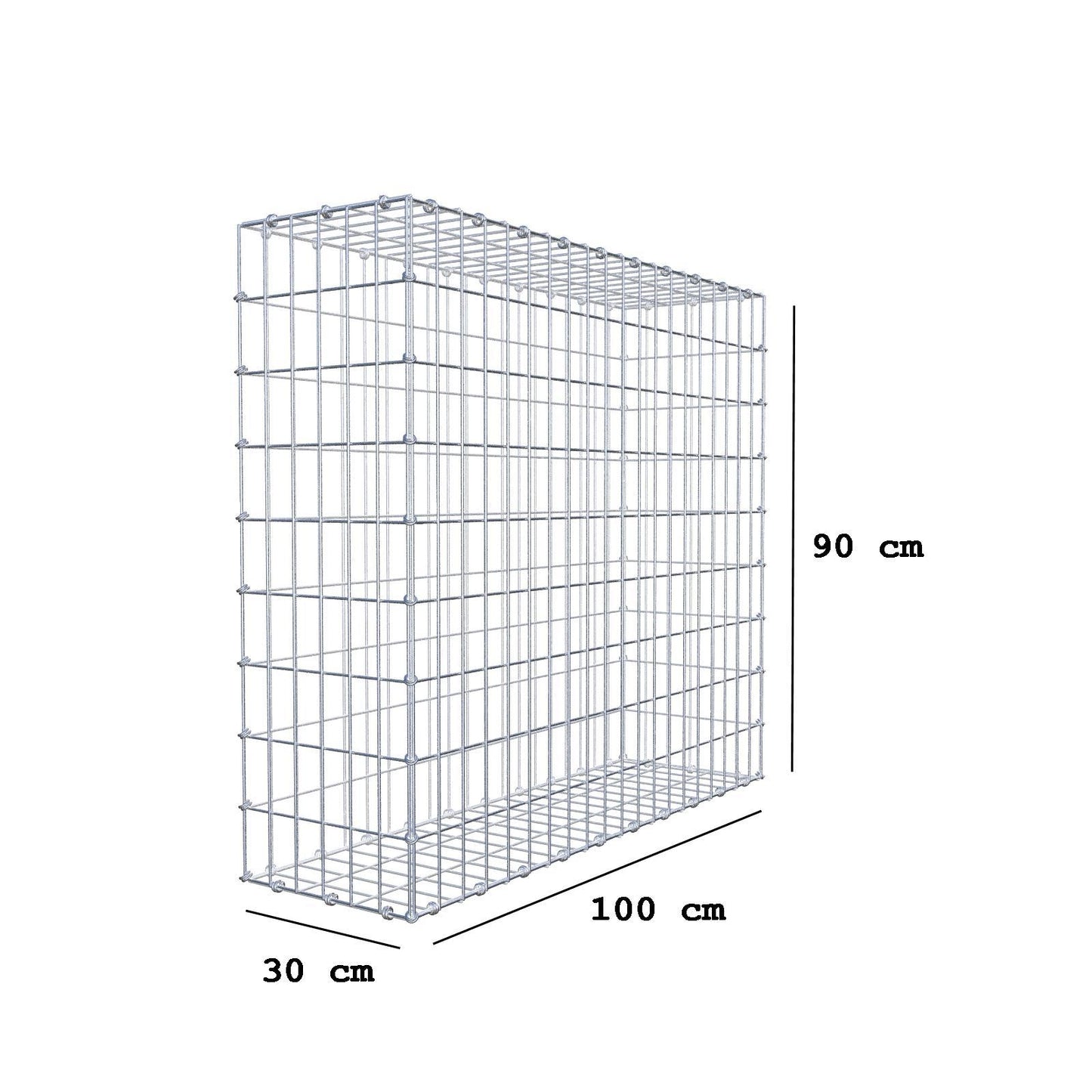 Gabion 100 cm x 90 cm x 30 cm (L x H x D), maskestørrelse 5 x 10 cm, spiralring
