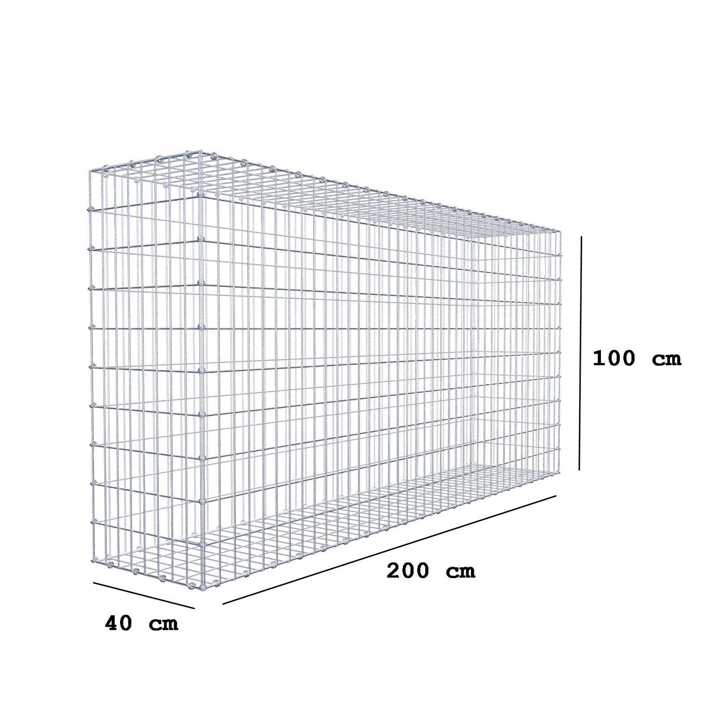 Gavión 200 cm x 100 cm x 40 cm (L x A x P), luz de malla 5 x 10 cm, anillo en espiral