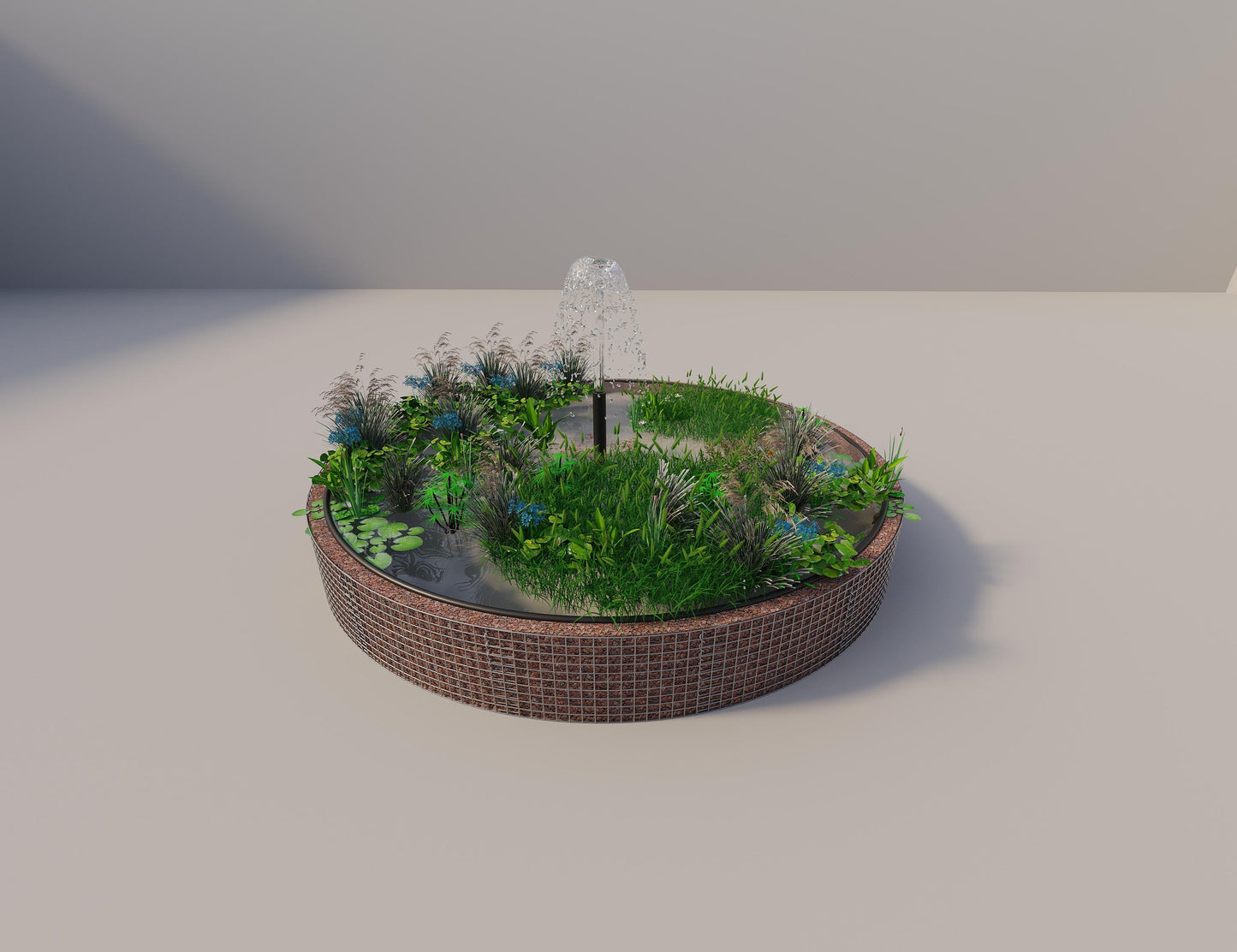 Gabbione per laghetti rialzati rotondo, diametro esterno 382 cm, altezza 50 cm, maglia 5 x 5 cm, spessore parete 15 cm