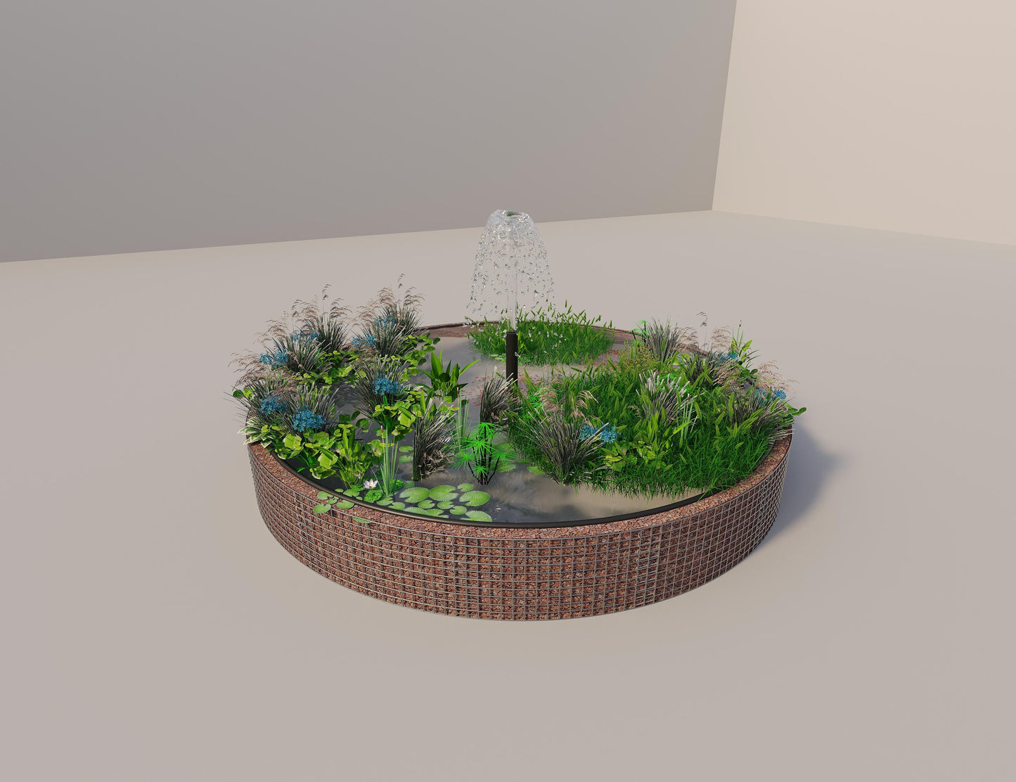 Gabbione per laghetti rialzati rotondo, diametro esterno 382 cm, altezza 50 cm, maglia 5 x 5 cm, spessore parete 15 cm