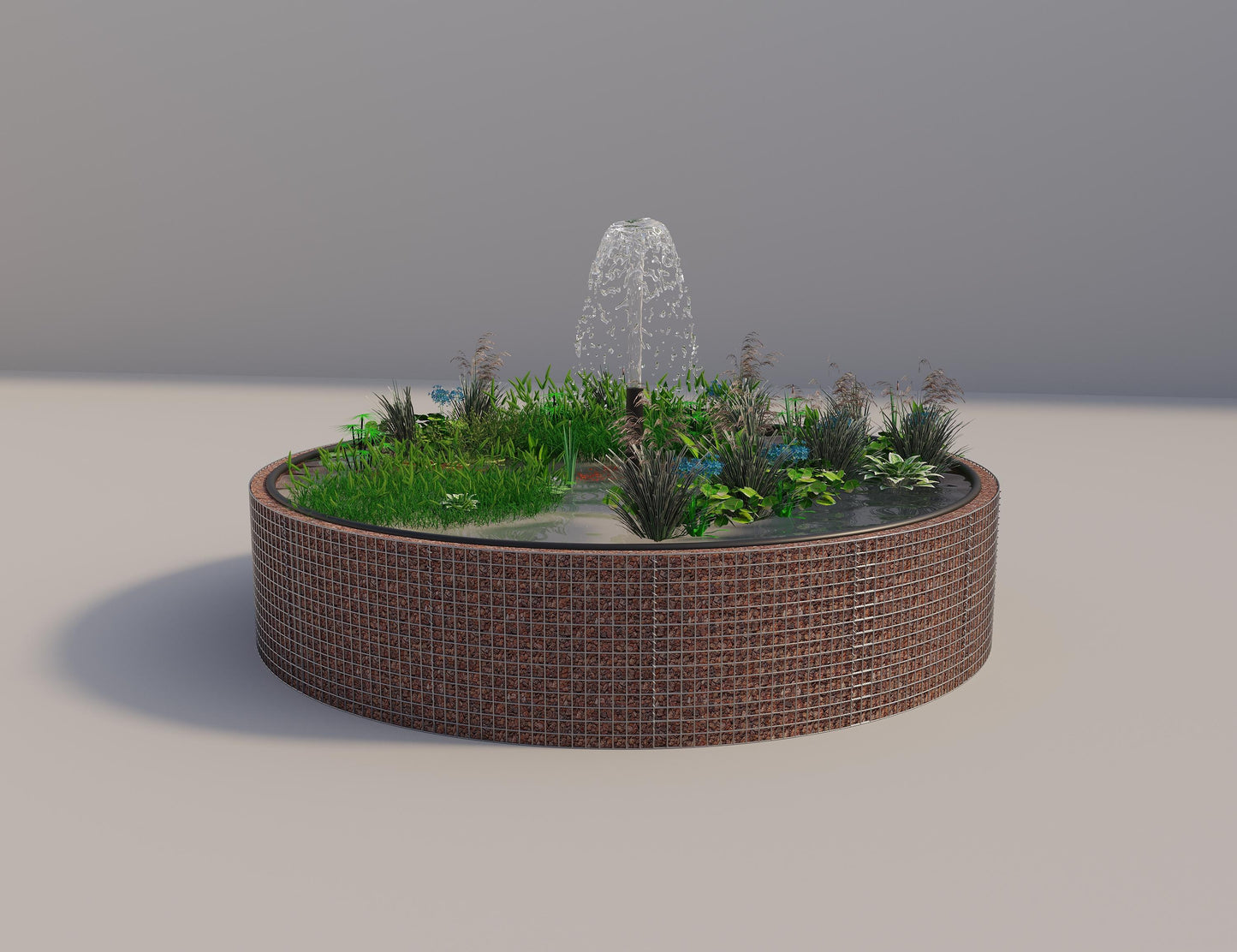 Estanque elevado de gaviones redondo, diámetro exterior 382 cm, altura 80 cm, luz de malla 5 x 5 cm, espesor de pared 15 cm