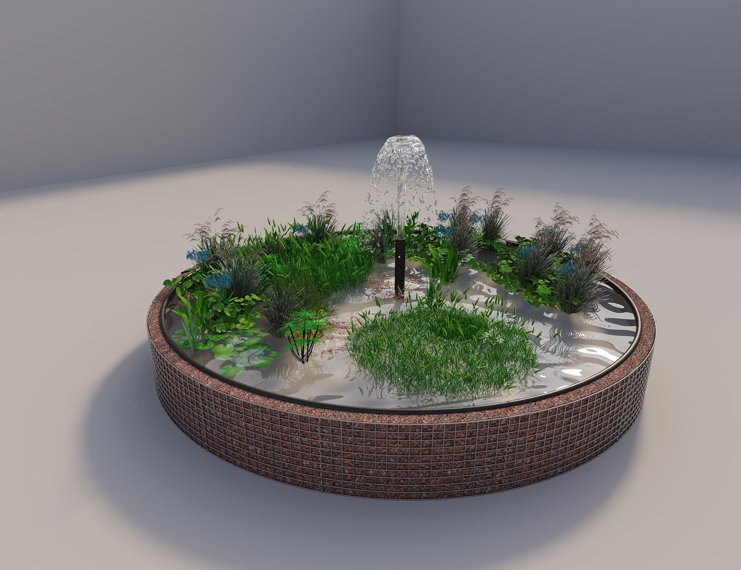 Gabion upphöjd damm rund, ytterdiameter 412 cm, höjd 50 cm, maskstorlek 5 x 5 cm, väggtjocklek 15 cm