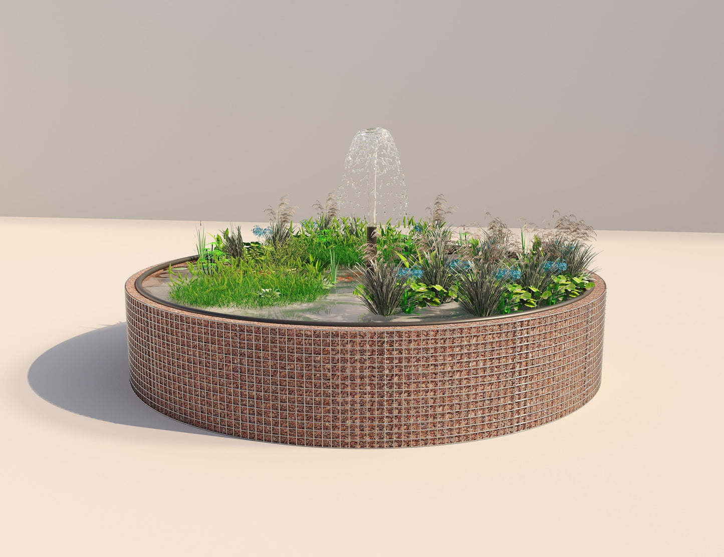 Gabion verhoogde vijver rond, buitendiameter 412 cm, hoogte 80 cm, maaswijdte 5 x 5 cm, wanddikte 15 cm