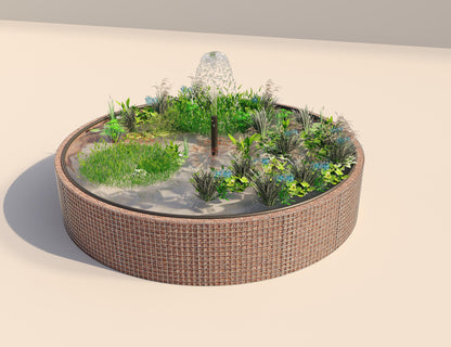 Gabion verhoogde vijver rond, buitendiameter 412 cm, hoogte 80 cm, maaswijdte 5 x 5 cm, wanddikte 15 cm