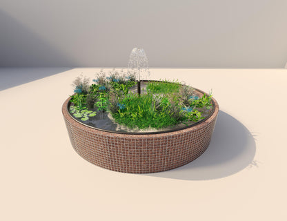 Gabion verhoogde vijver rond, buitendiameter 412 cm, hoogte 80 cm, maaswijdte 5 x 5 cm, wanddikte 15 cm